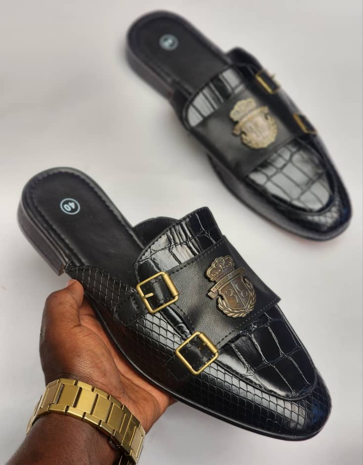 Billionaire Mules black Leather Slides