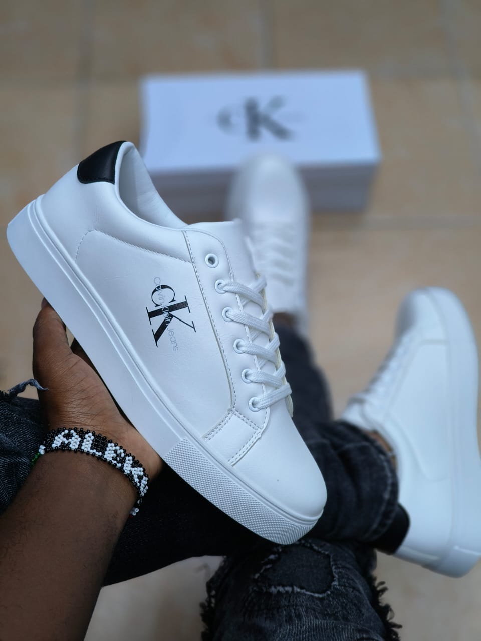 WhiteCalvin Klein  Leather Sneakers