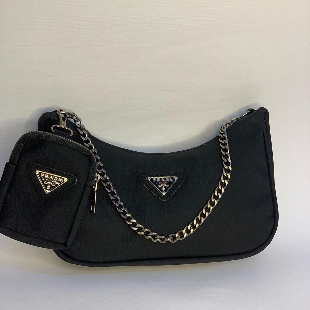Black Prada Shoulder Bag with Pouch