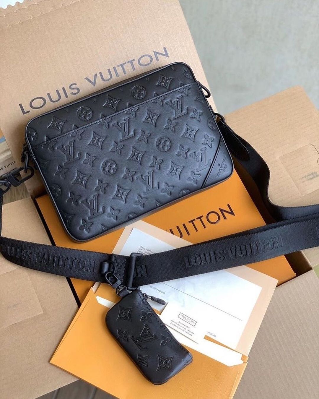 Louis Vuitton Black Embossed Men's Messenger Bag