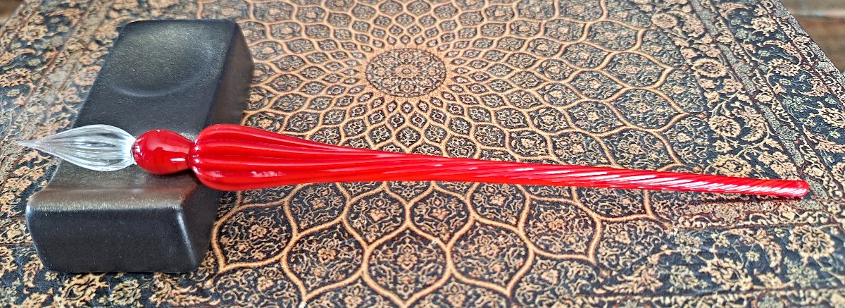Vintage Glass Dip Pen - Red
