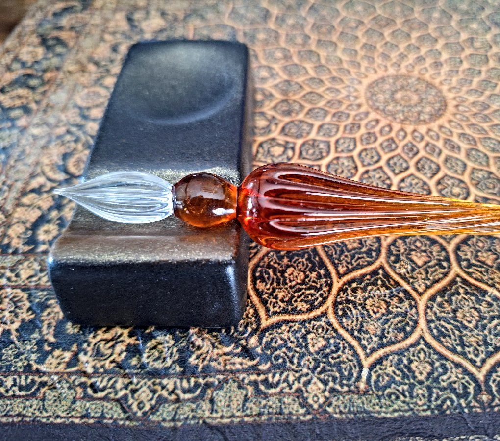 Vintage Glass Dip Pen - Amber