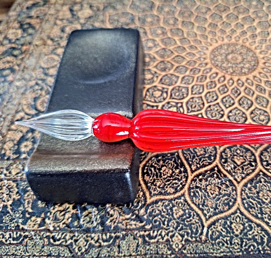 Vintage Glass Dip Pen - Red