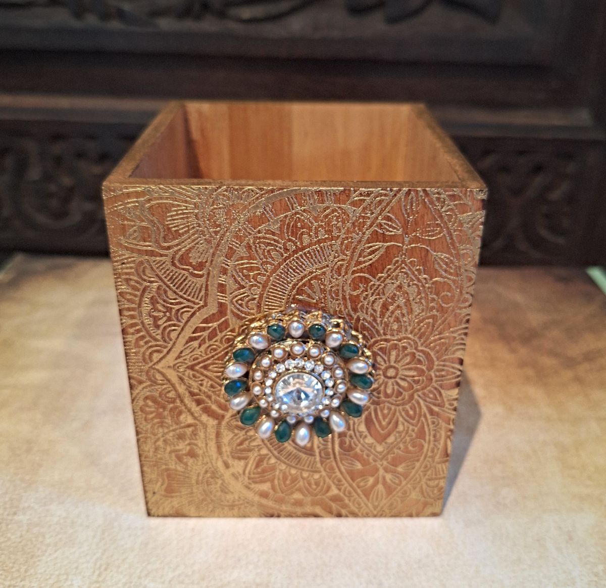 Lahore Wooden Pen Holder - Green Gem