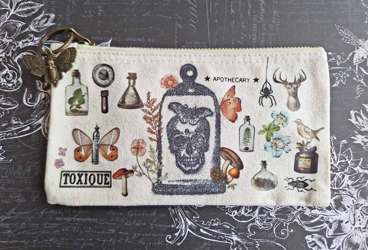 Vintage Apothecary-Themed Zipper Pouch