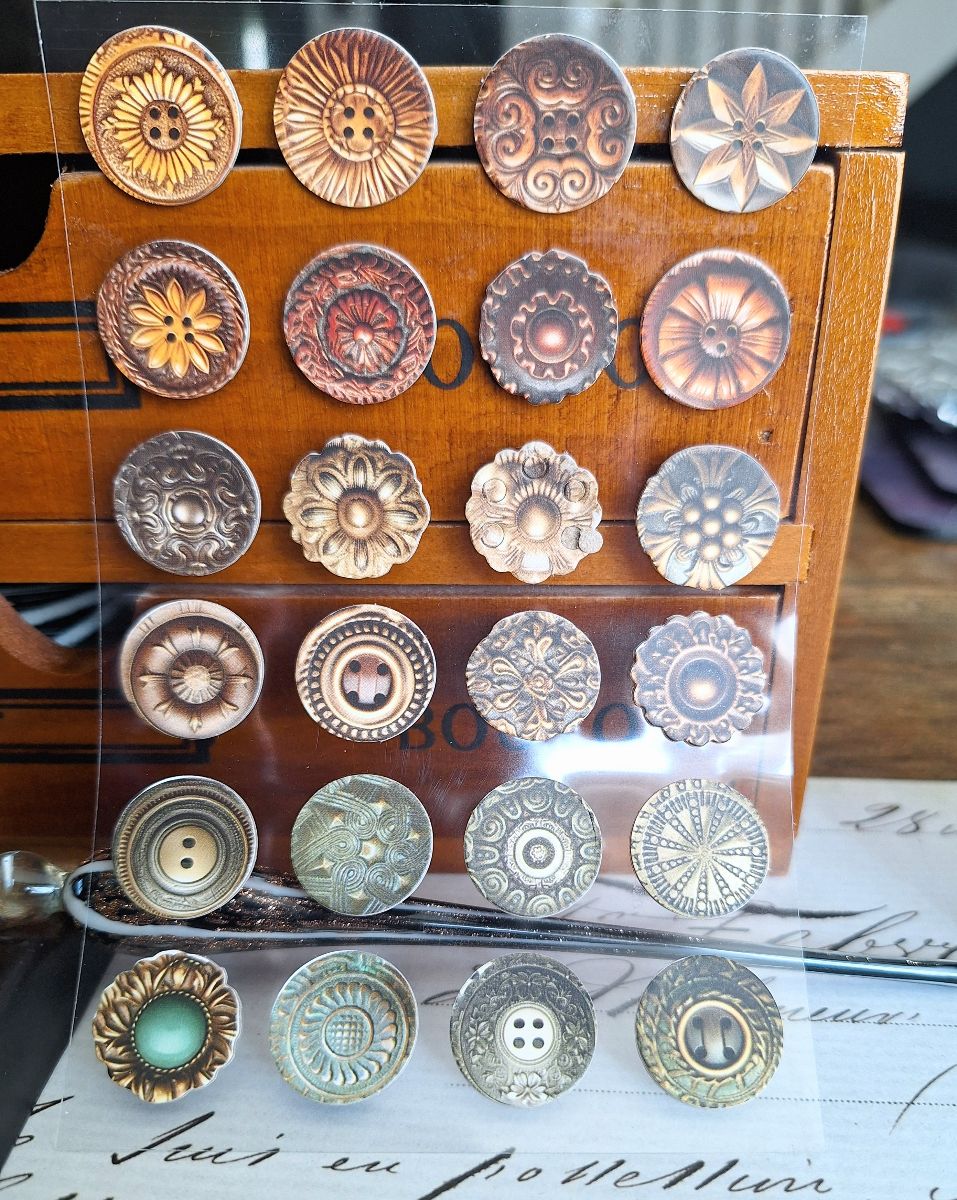 Vintage Paper Clips and Buttons Padded Sticker Set