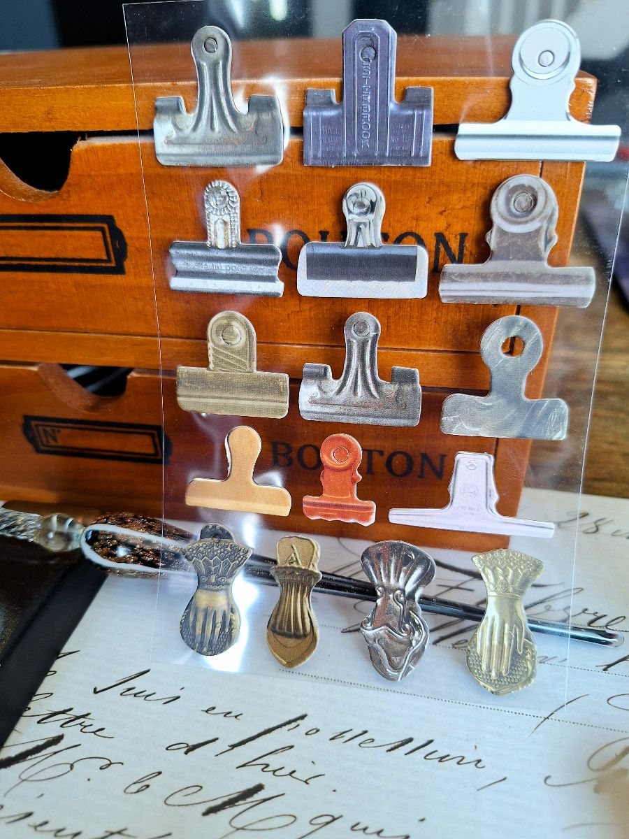 Vintage Paper Clips and Buttons Padded Sticker Set
