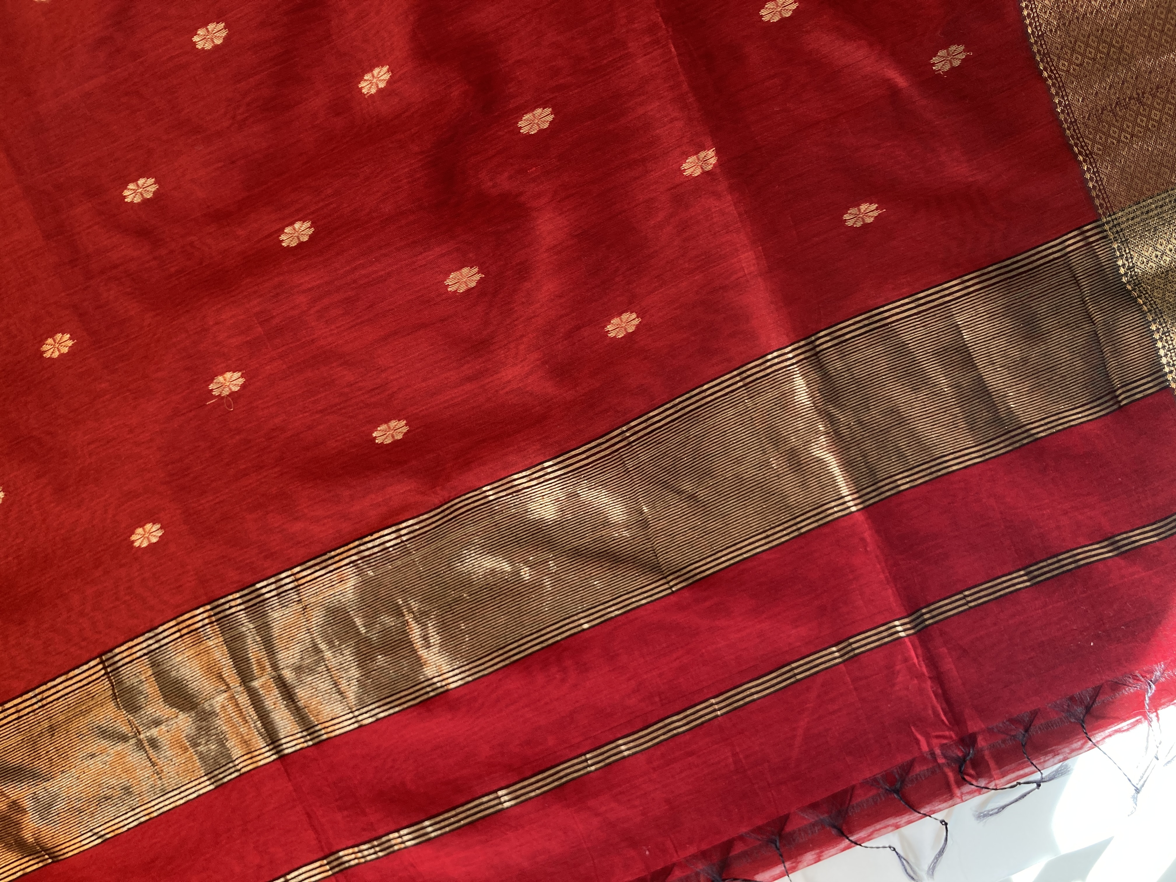 Red Maheshwari Saree with Golden Zari Border