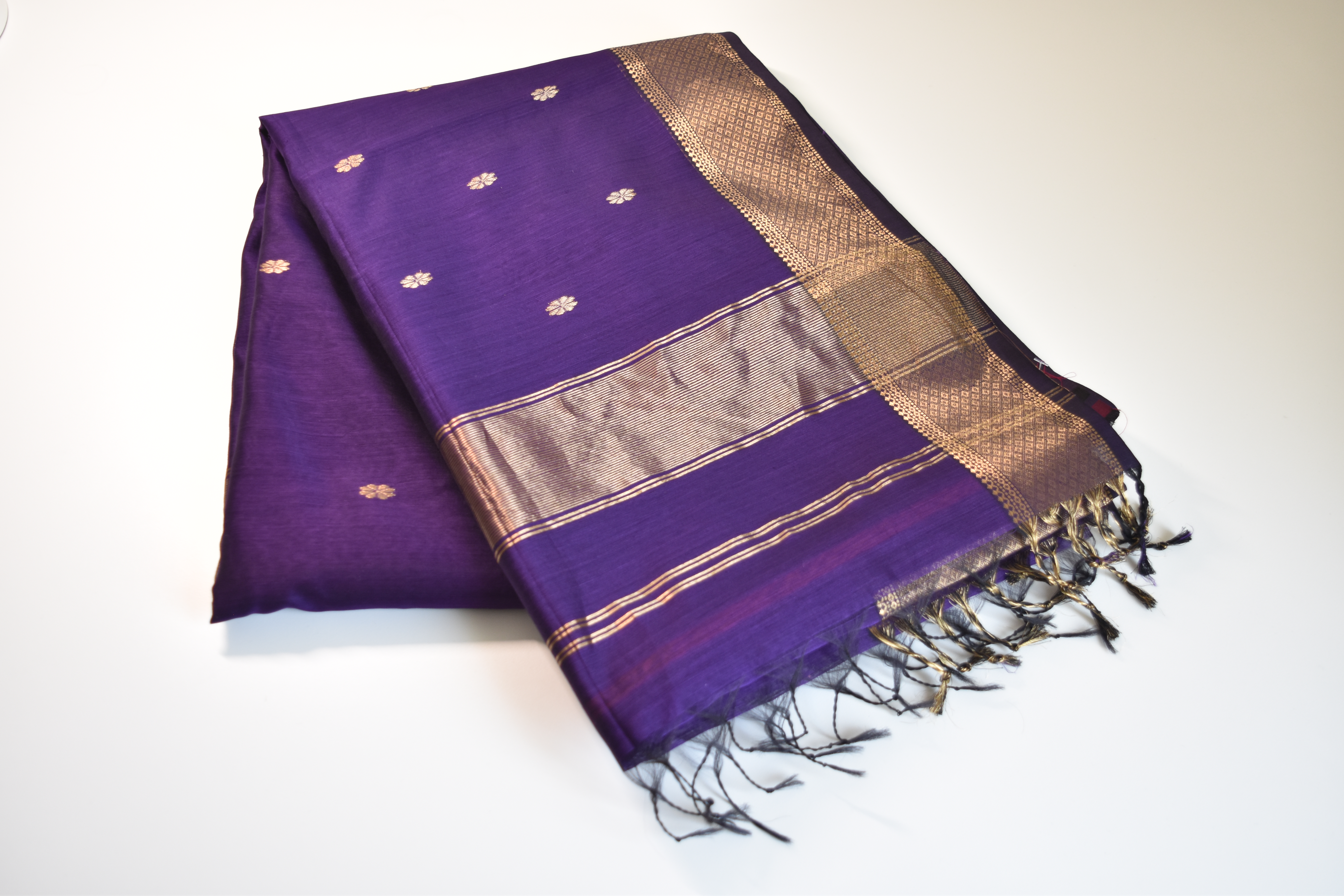 Purple Maheshwari Saree with Golden Zari Border 