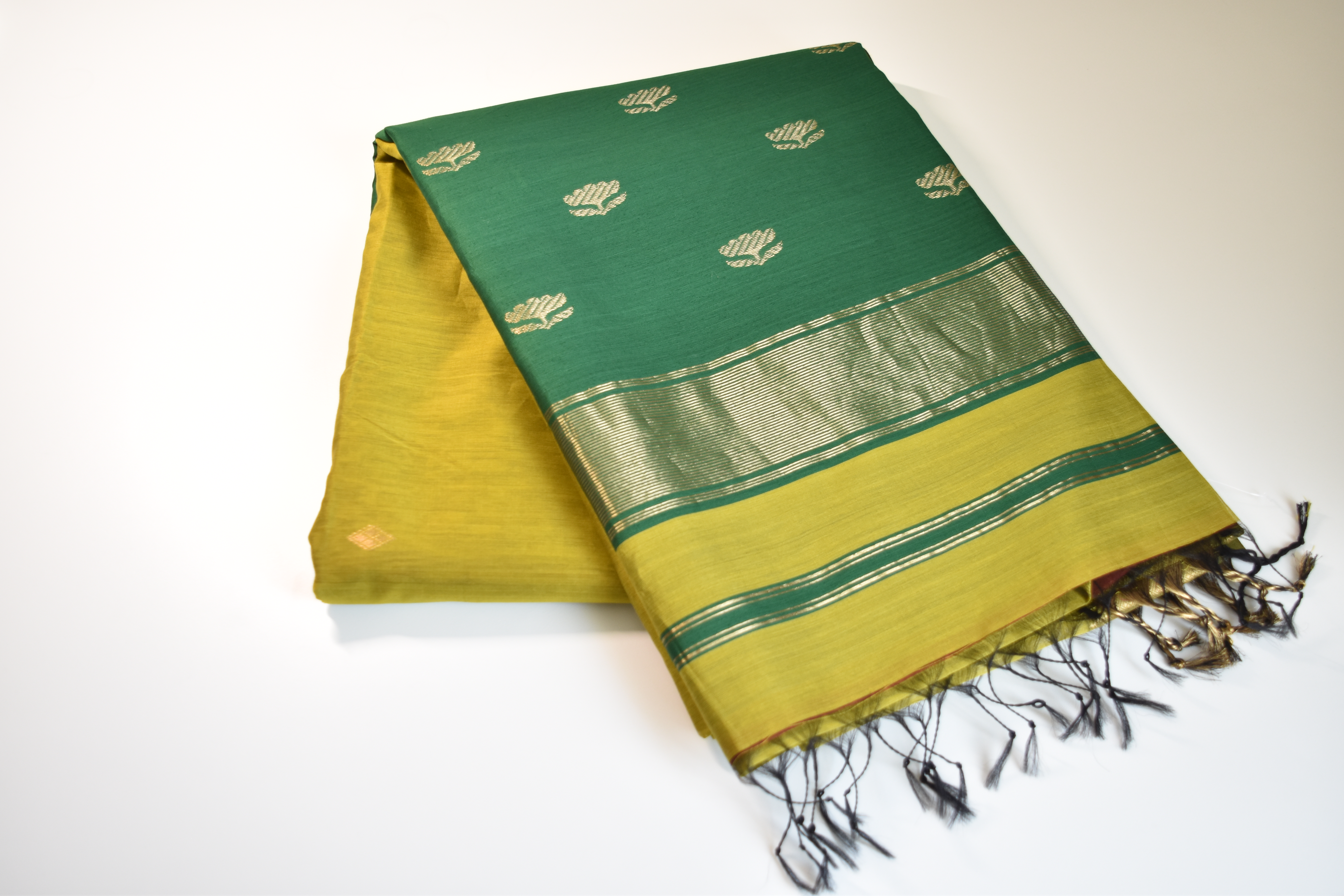 Olive Yellow and Teal Maheshwari Saree