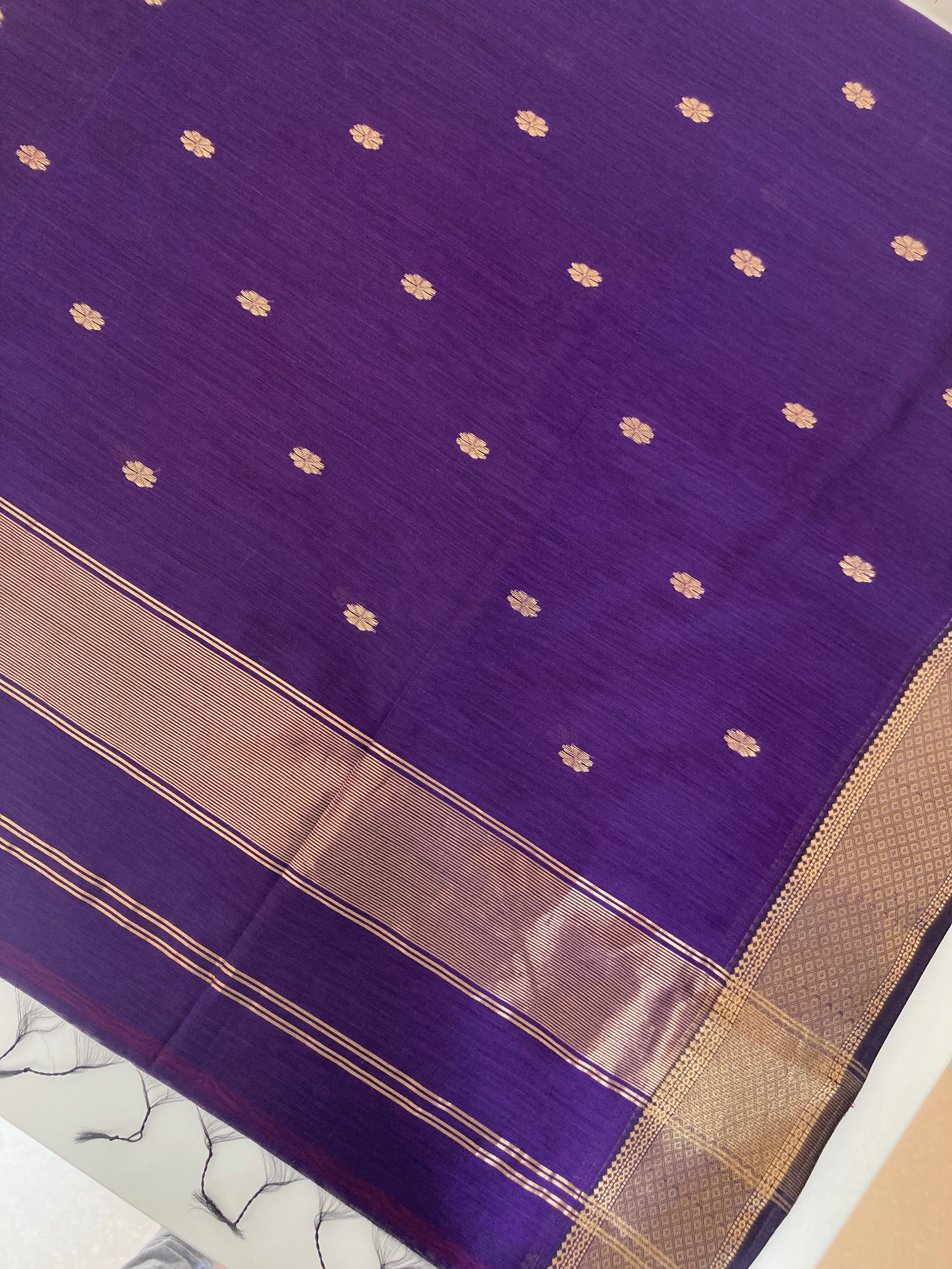Purple Maheshwari Saree with Golden Zari Border