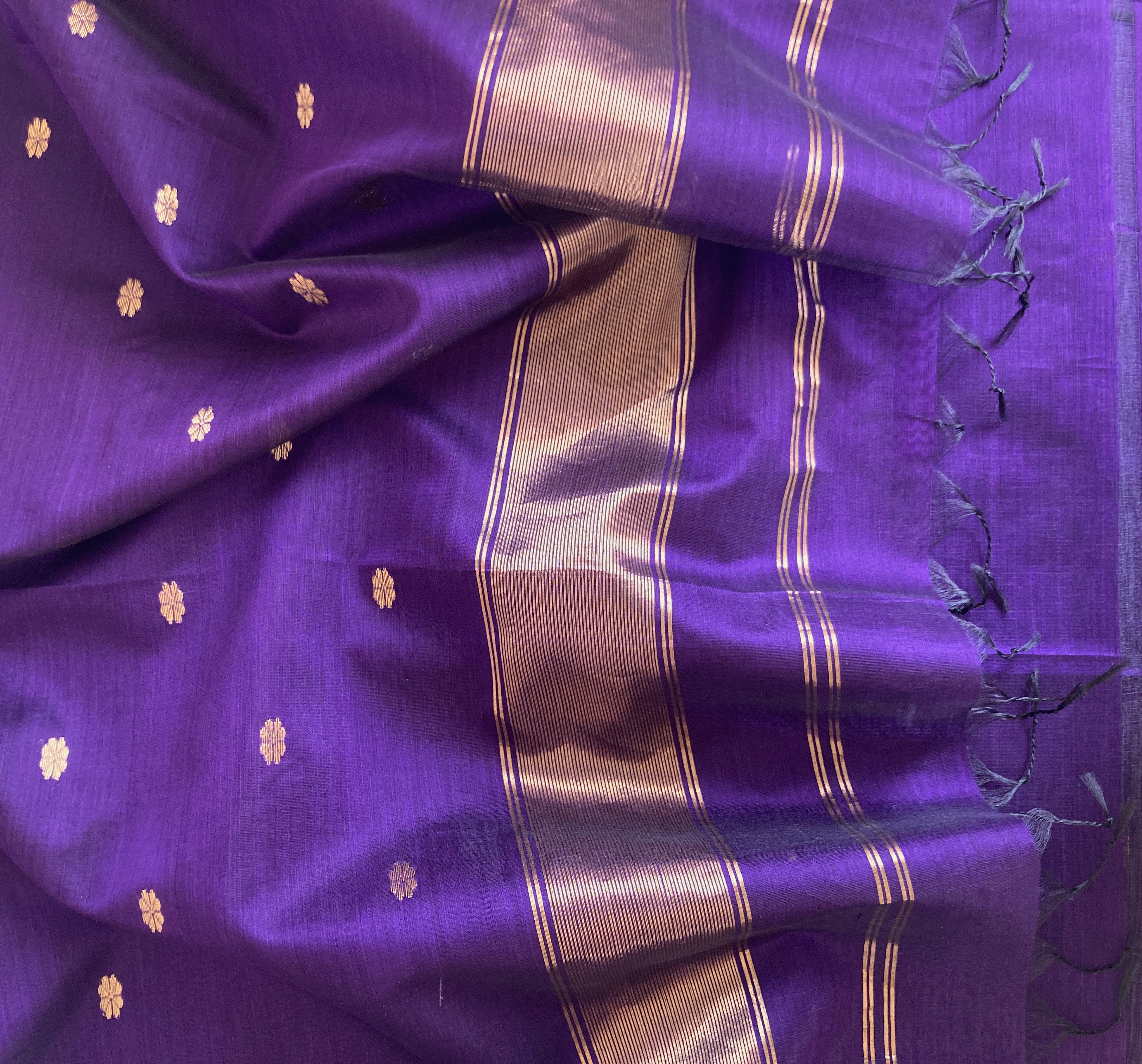Purple Maheshwari Saree with Golden Zari Border 