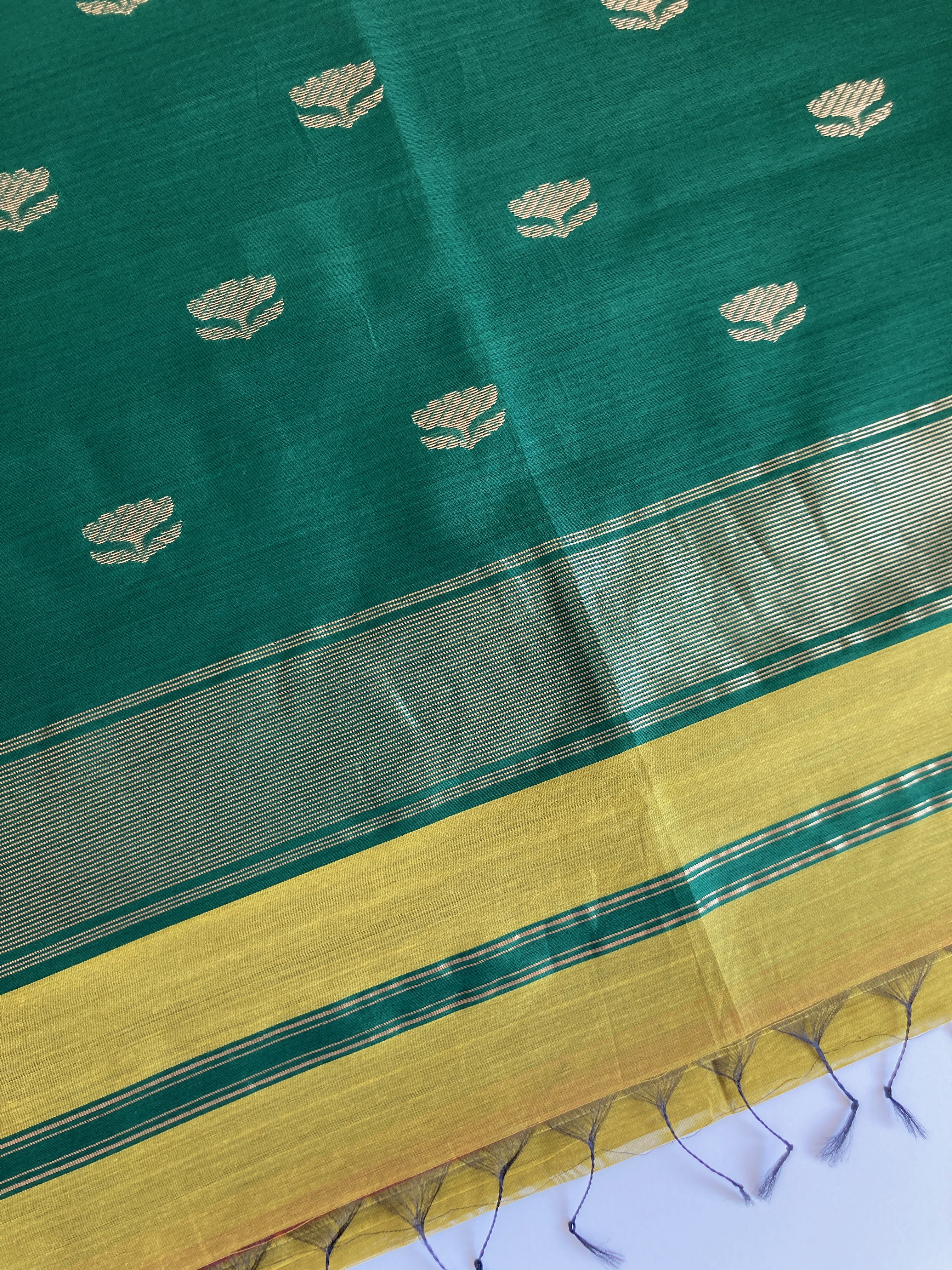 Olive Yellow and Teal Maheshwari Saree