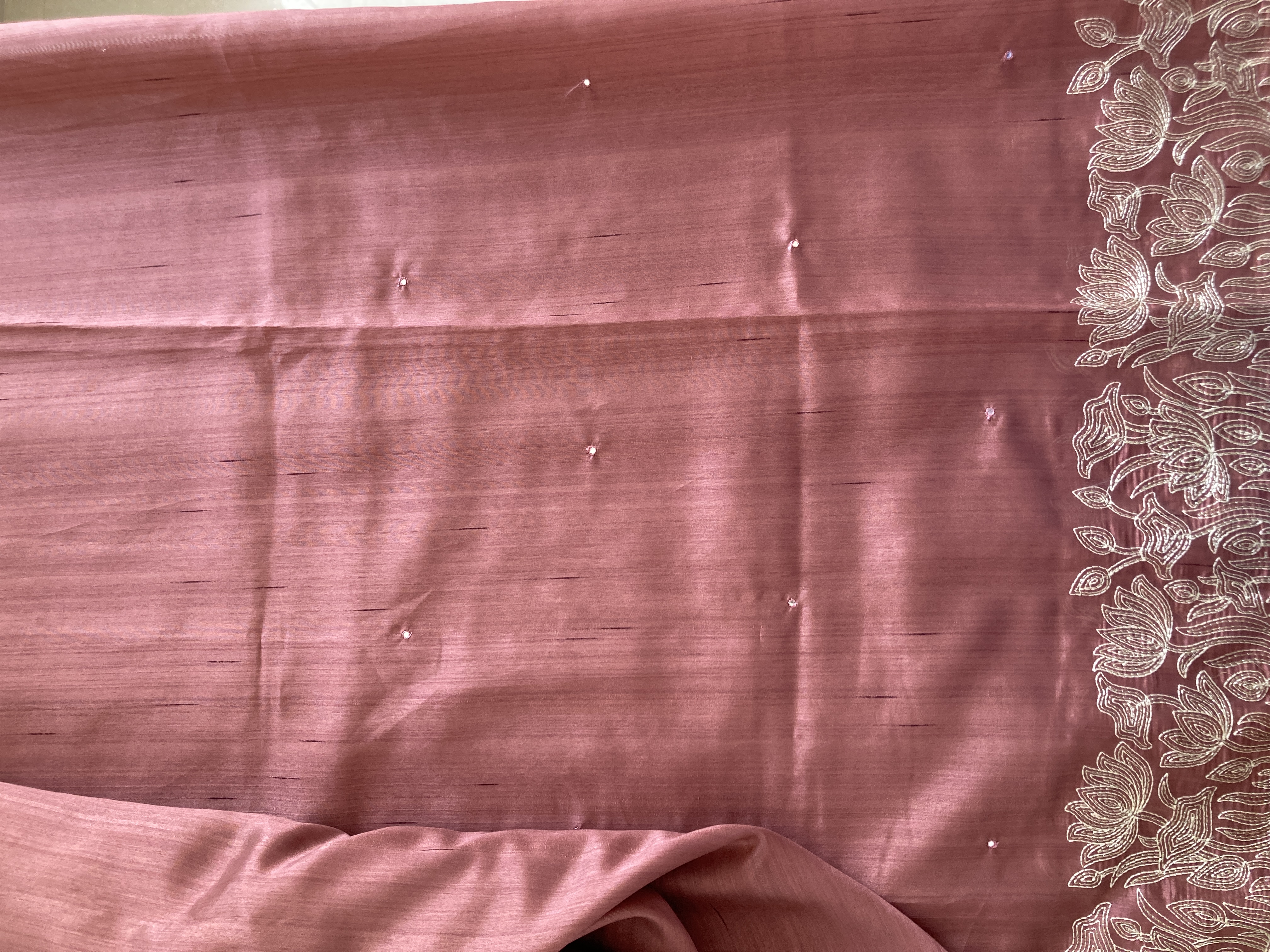 Onion Pink Semi Tussar Kantha Embroidery Saree