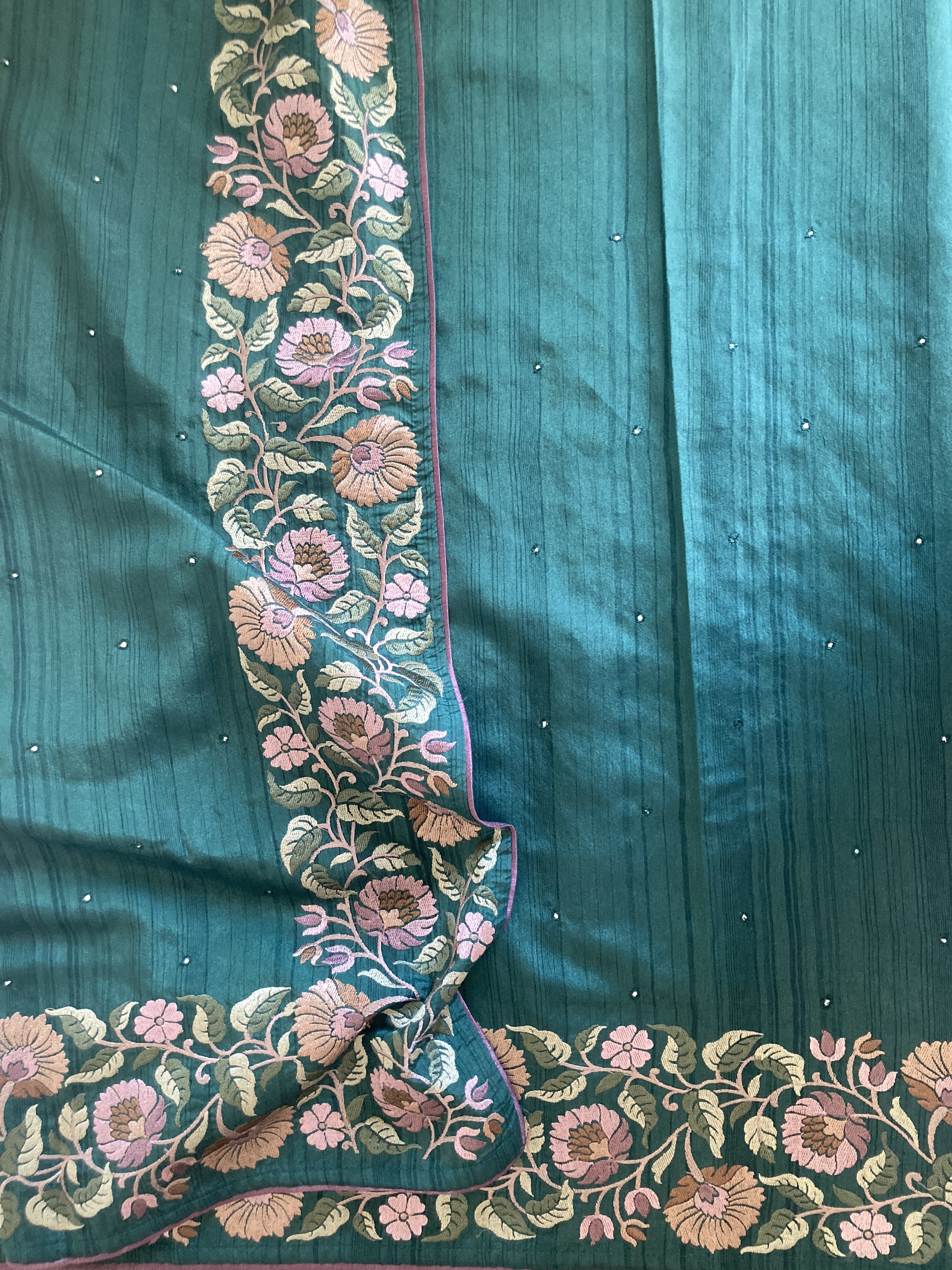 Rama Green Semi Tussar Floral Embroidery Saree