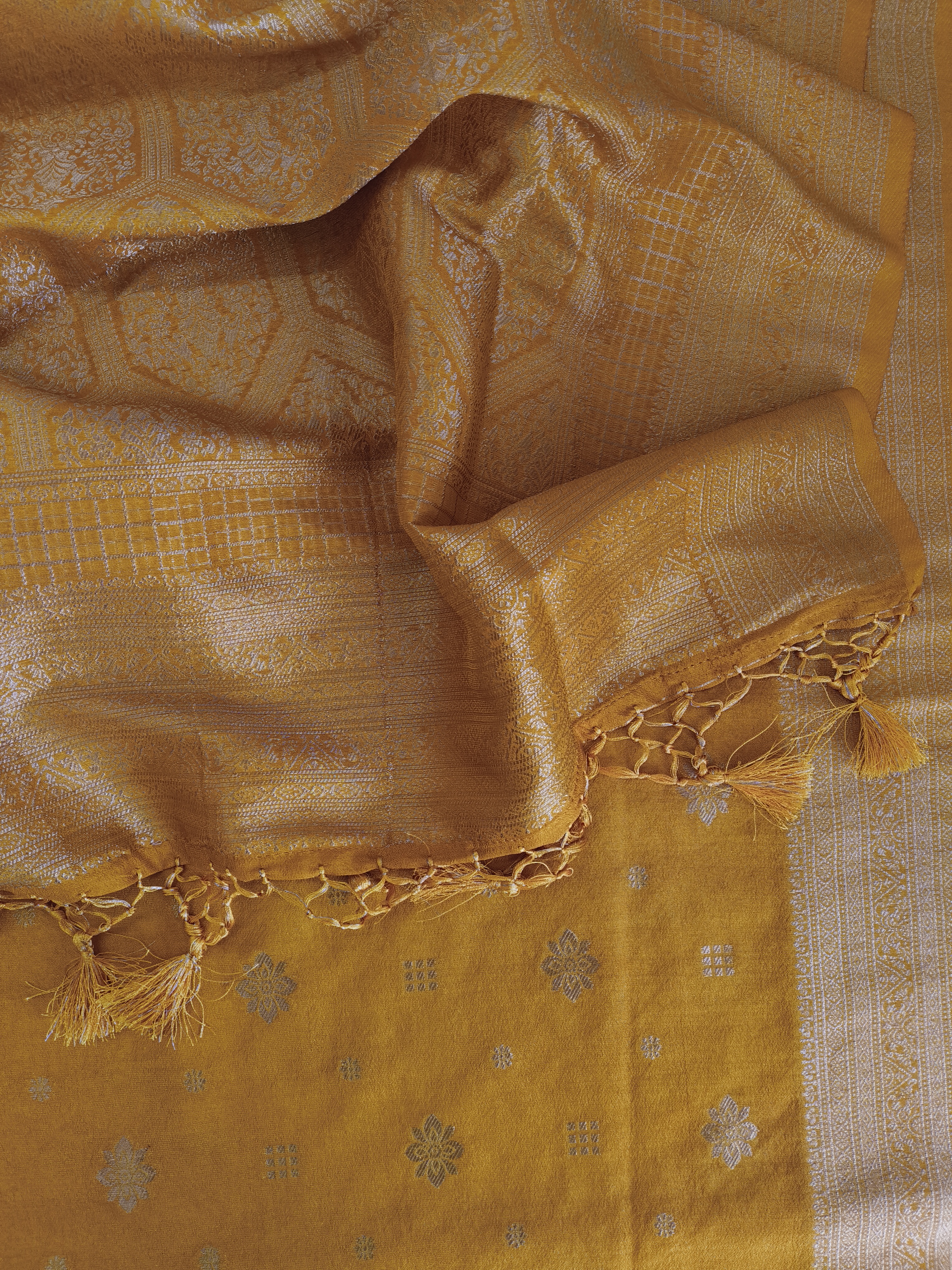 Yellow Khaddi Semi Georgette Banarasi Saree