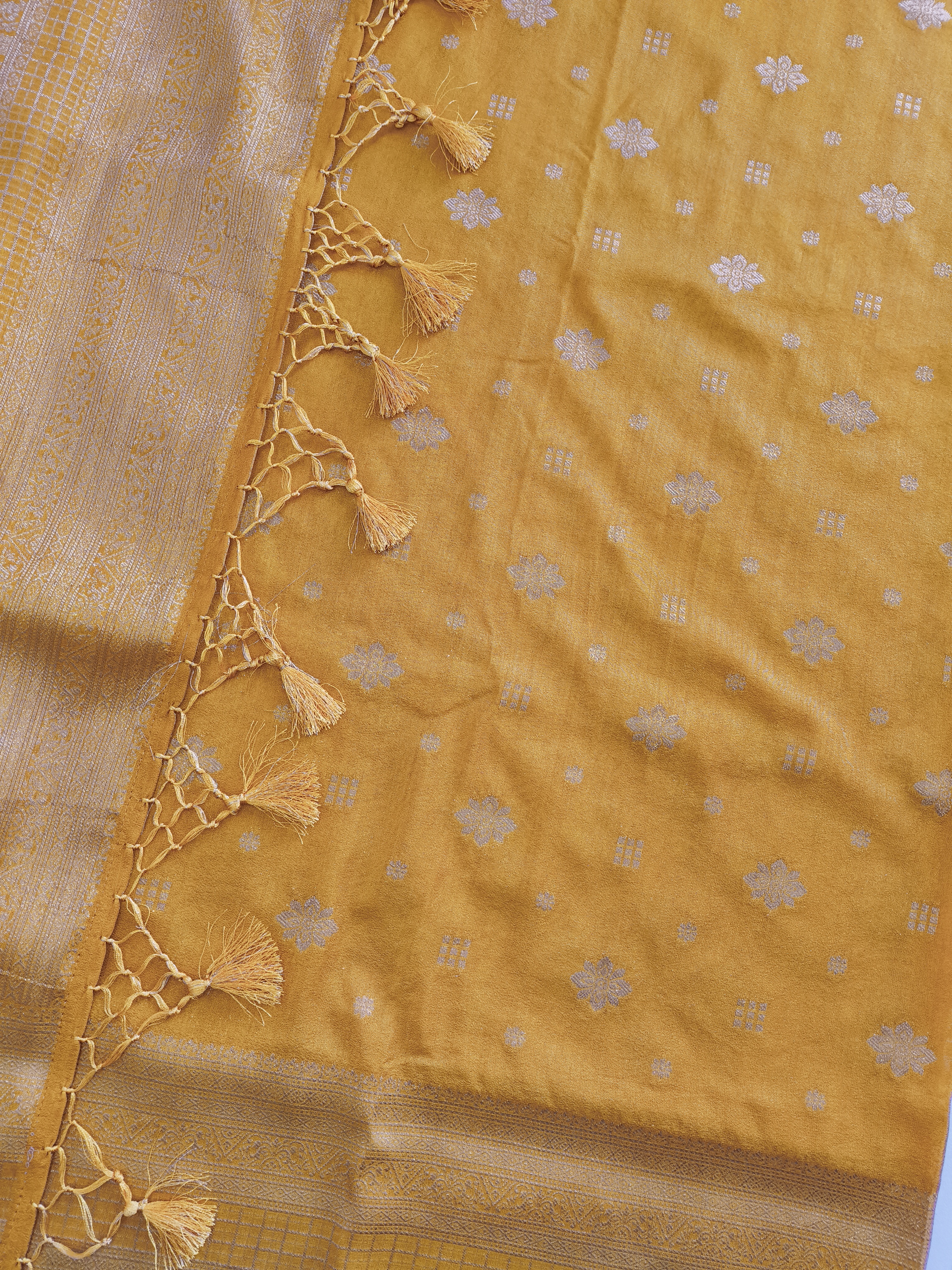 Yellow Khaddi Semi Georgette Banarasi Saree