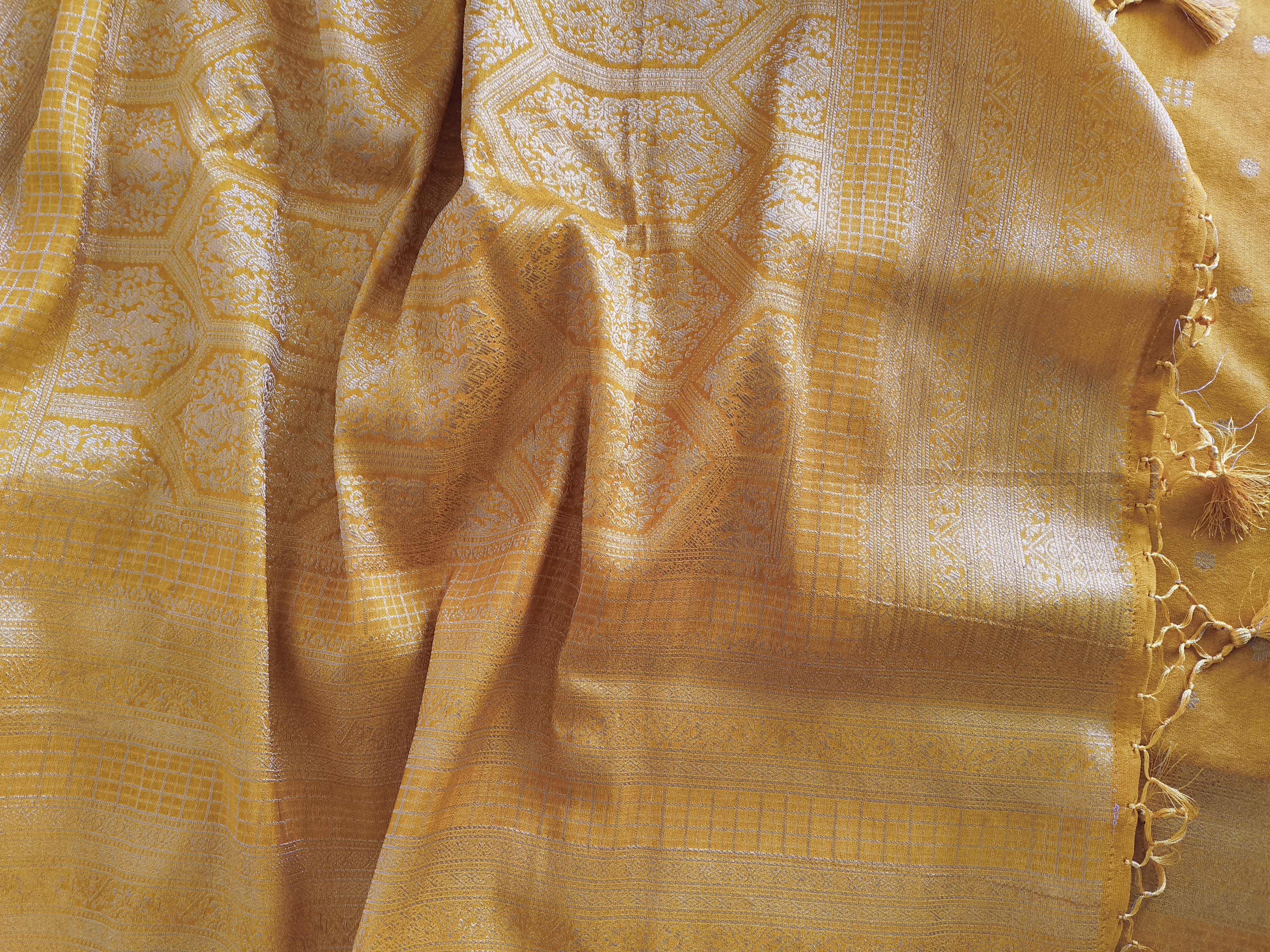 Yellow Khaddi Semi Georgette Banarasi Saree