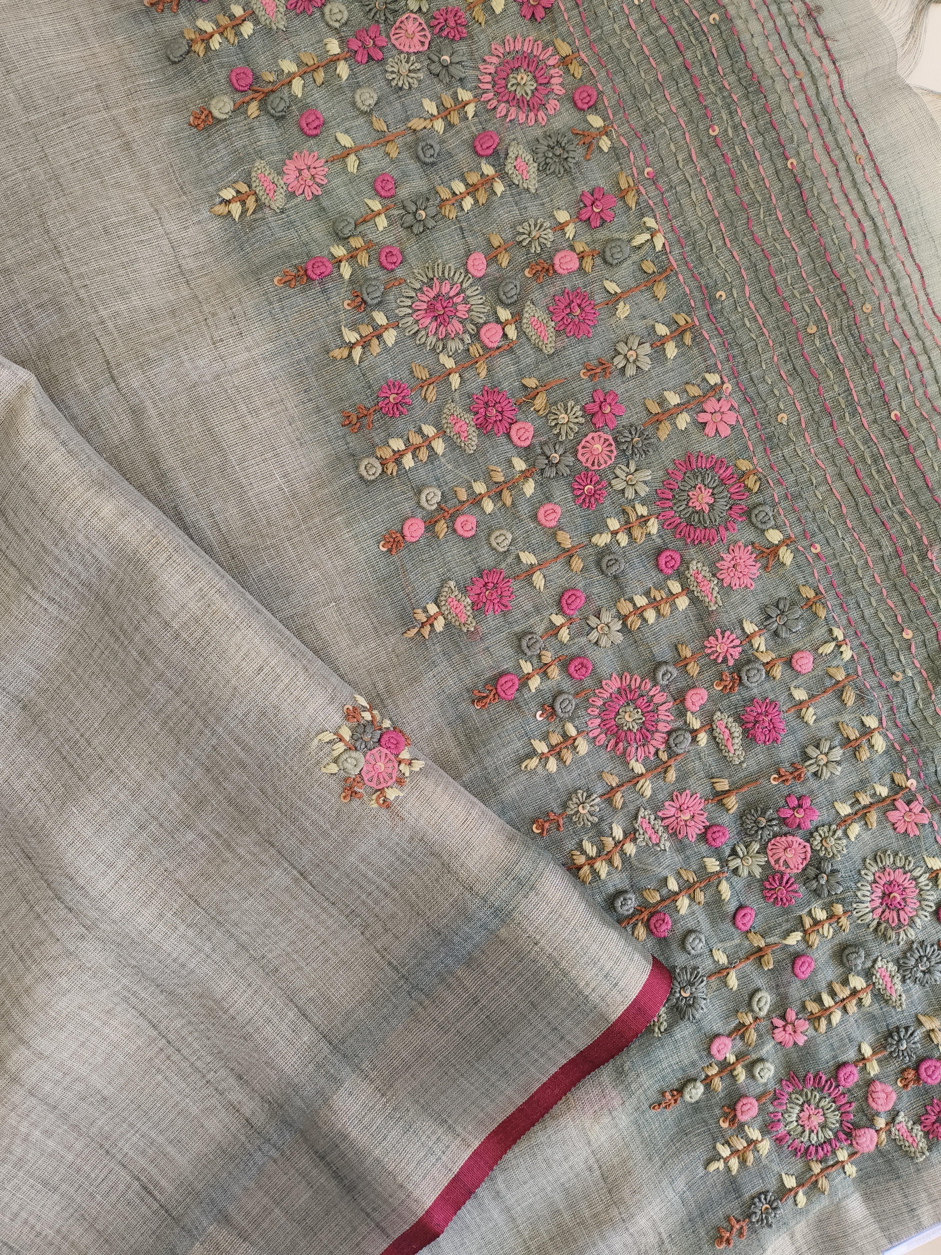 Tissue Linen Hand Embroidered Saree