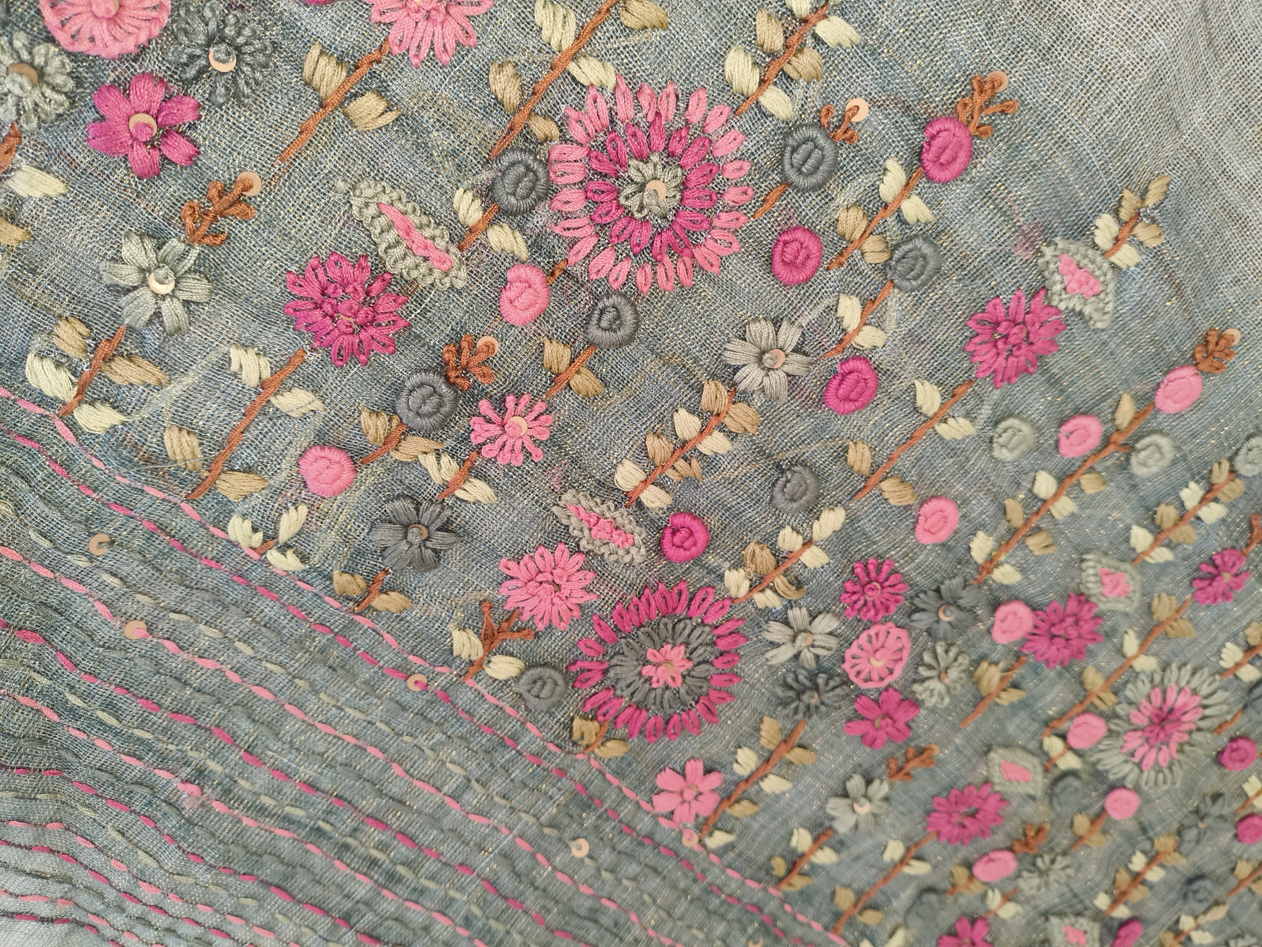 Tissue Linen Hand Embroidered Saree