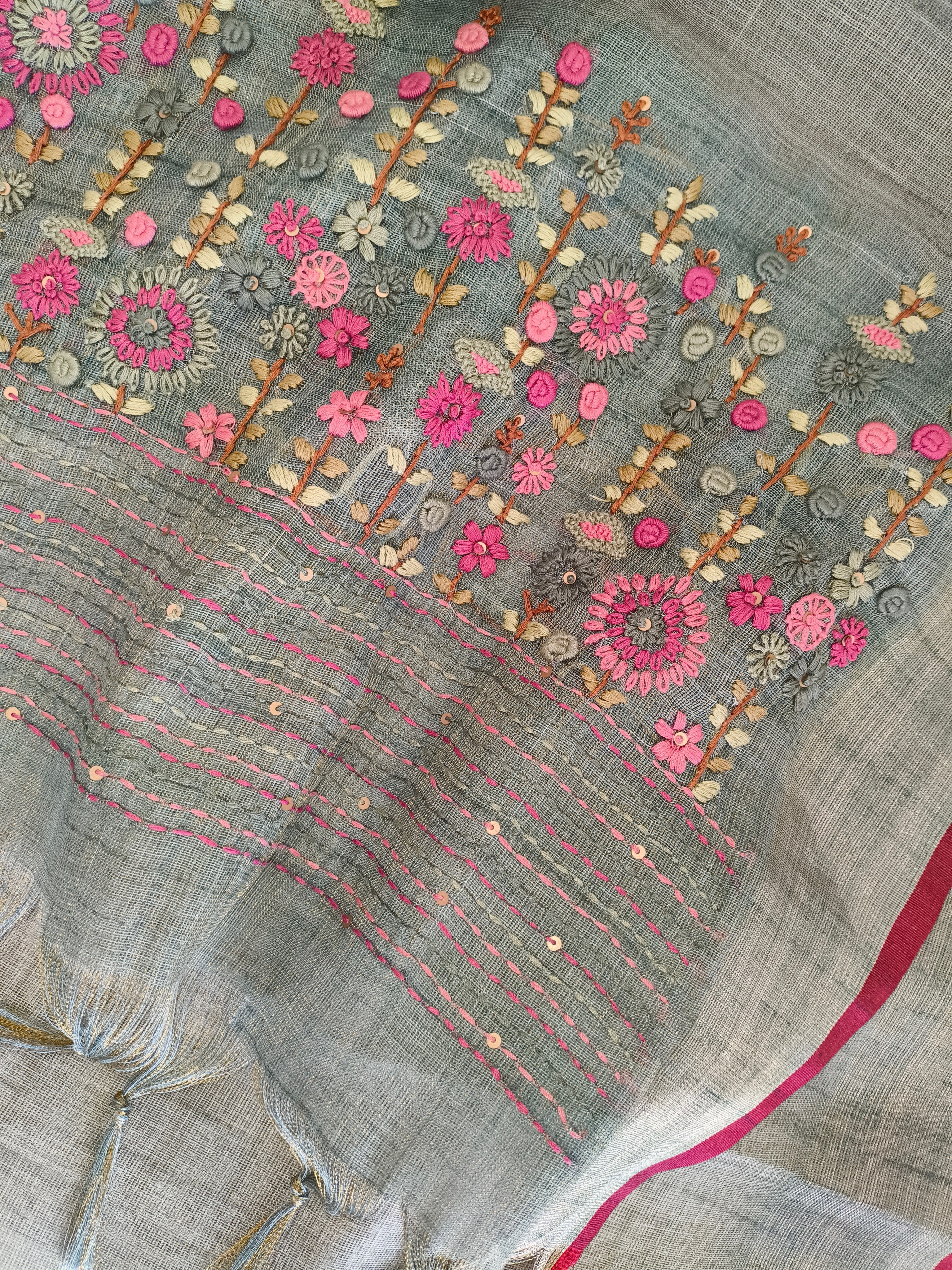 Tissue Linen Hand Embroidered Saree