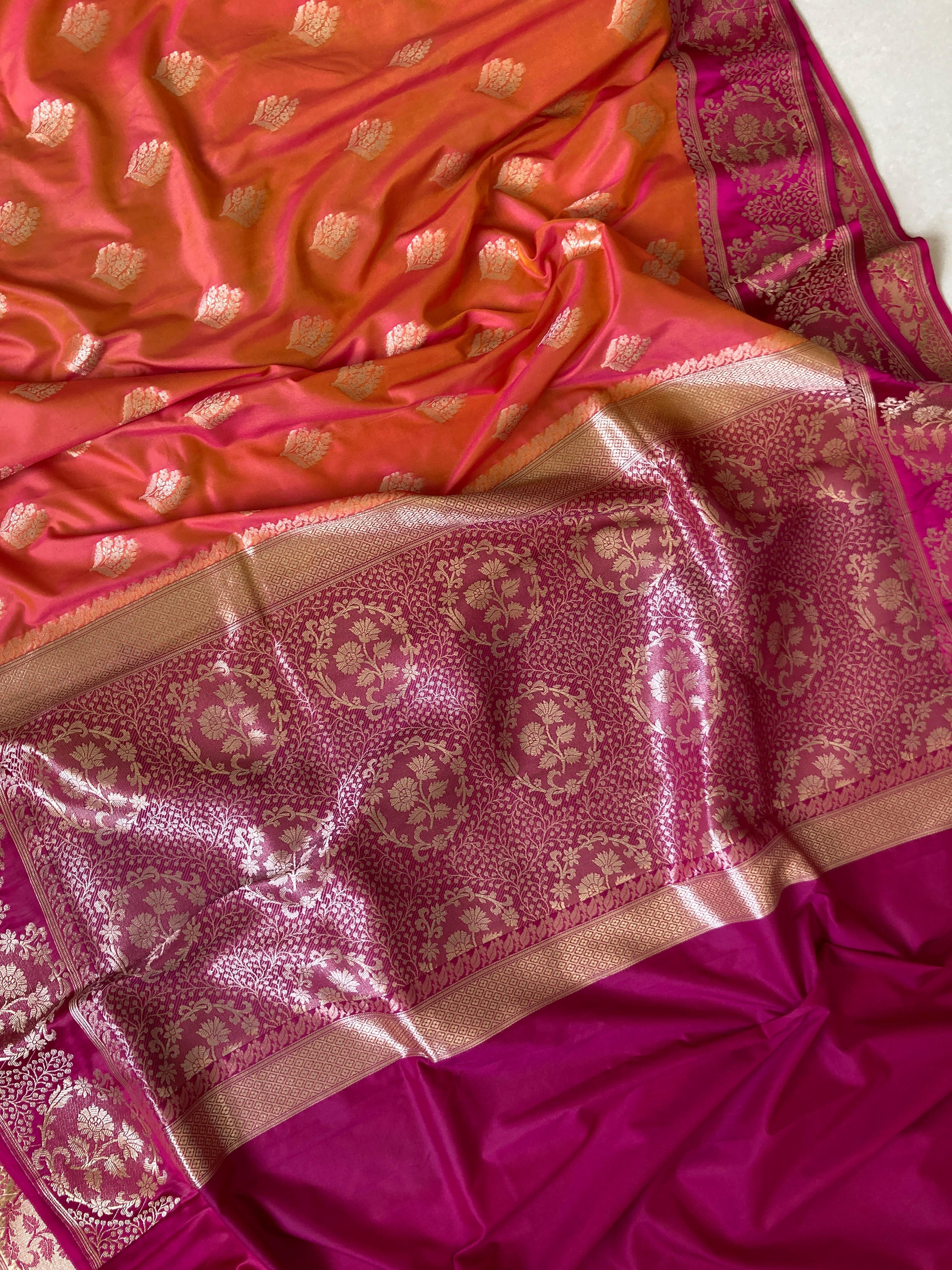 Rani Pink & Orange Semi Katan Banarasi Silk Saree