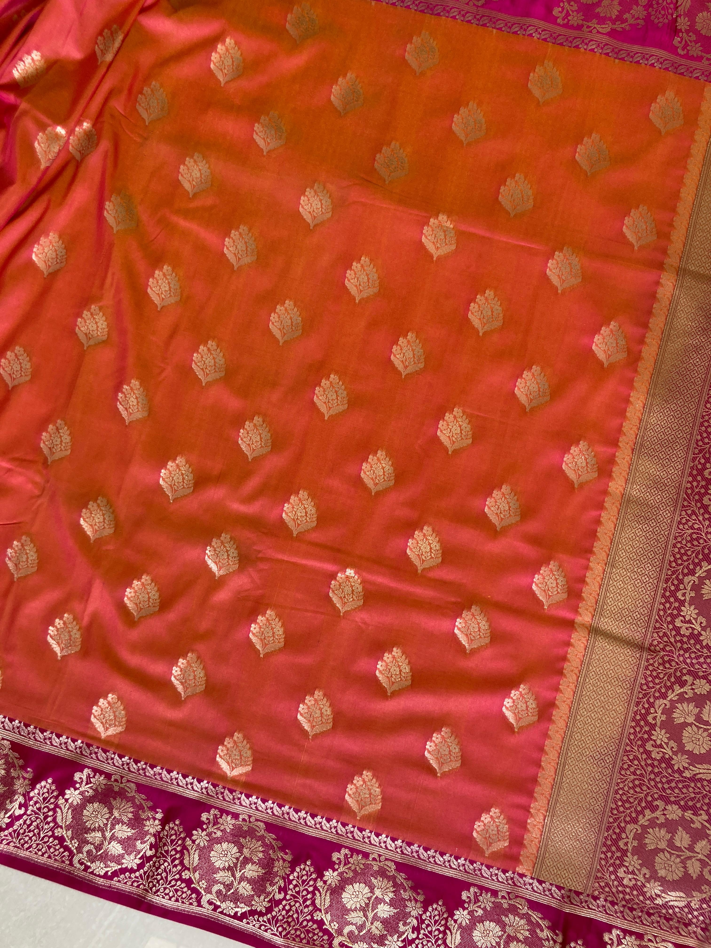 Rani Pink & Orange Semi Katan Banarasi Silk Saree