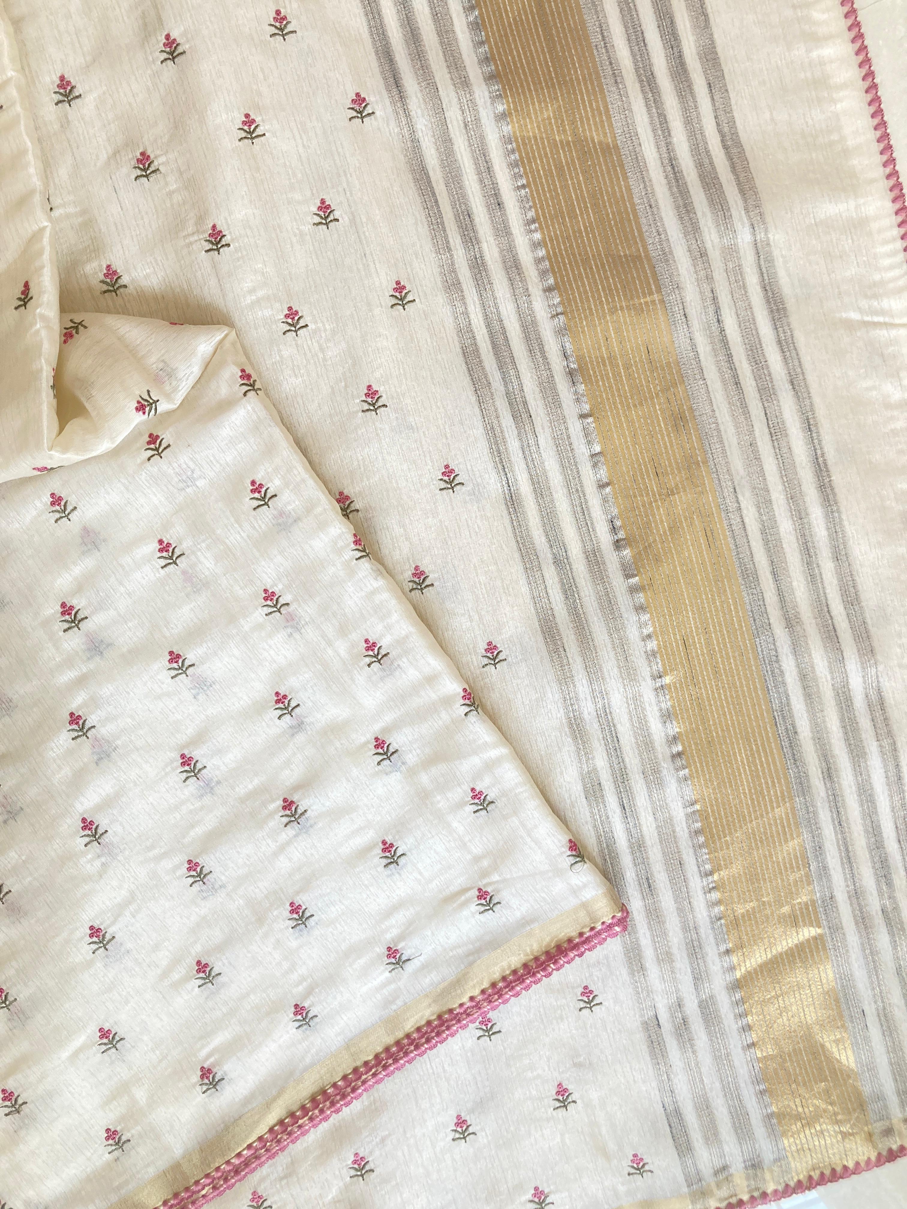 Alabaster White Chanderi Tissue Saree
