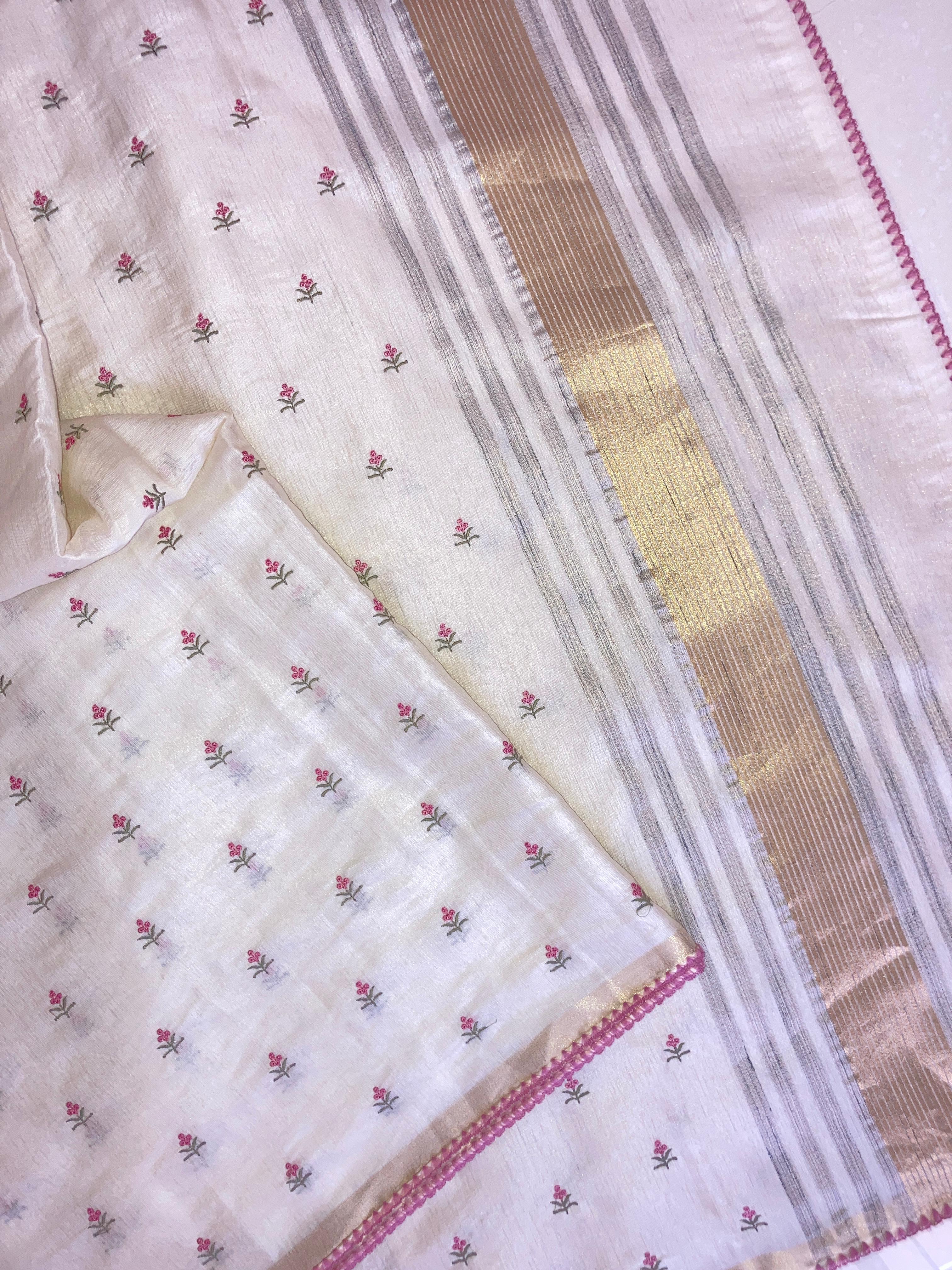 Alabaster White Chanderi Tissue Saree