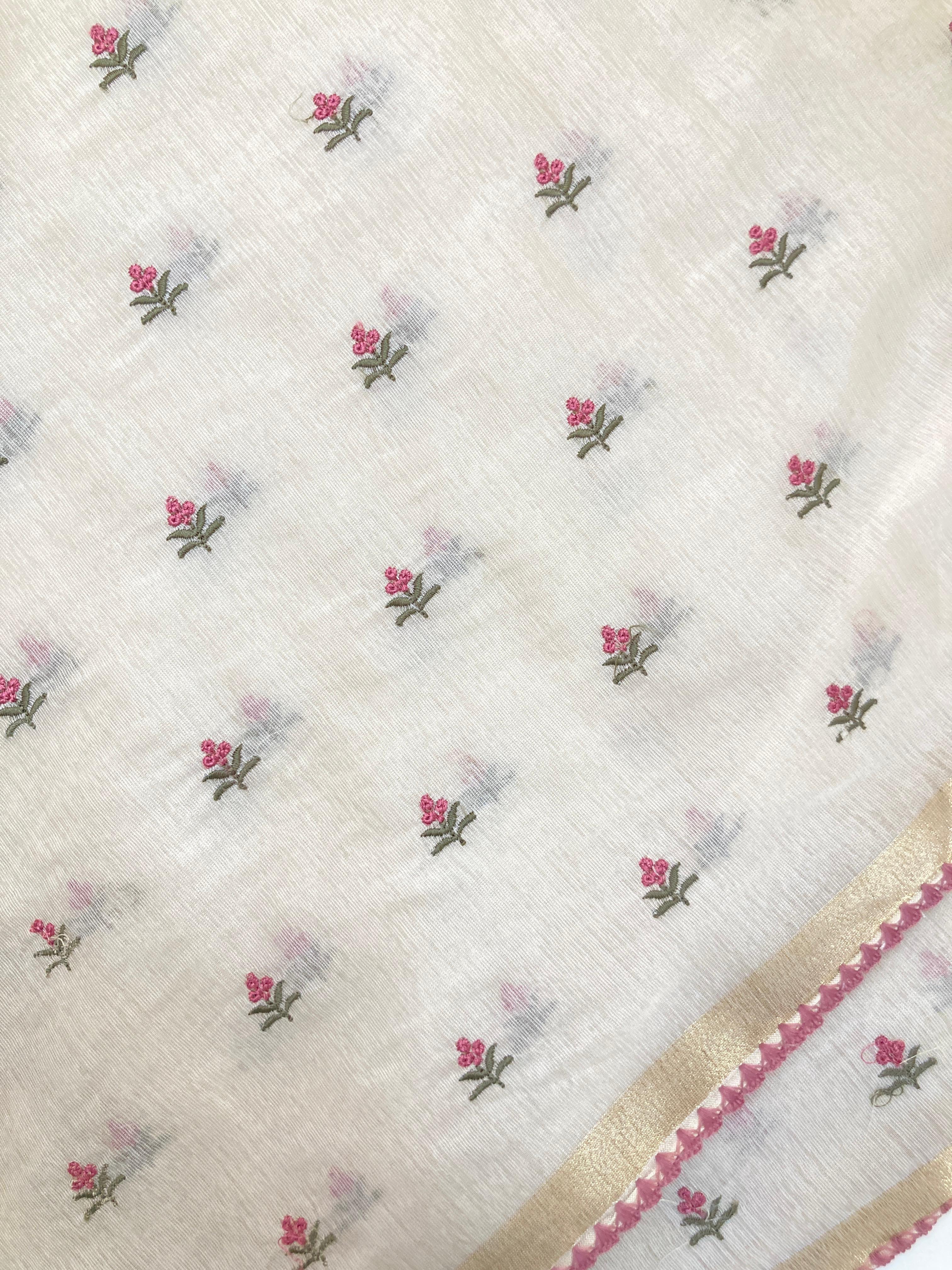 Alabaster White Chanderi Tissue Saree