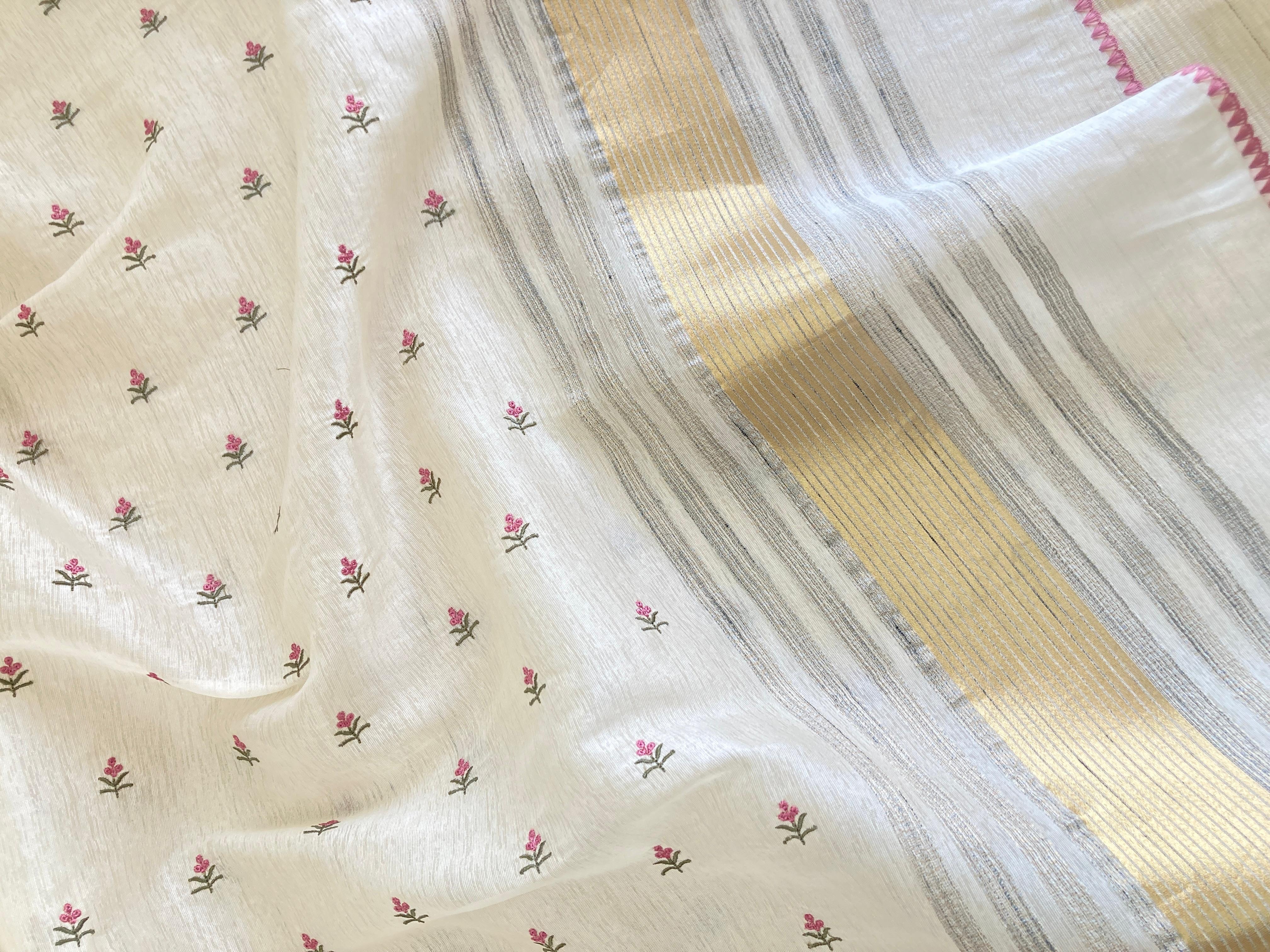 Alabaster White Chanderi Tissue Saree
