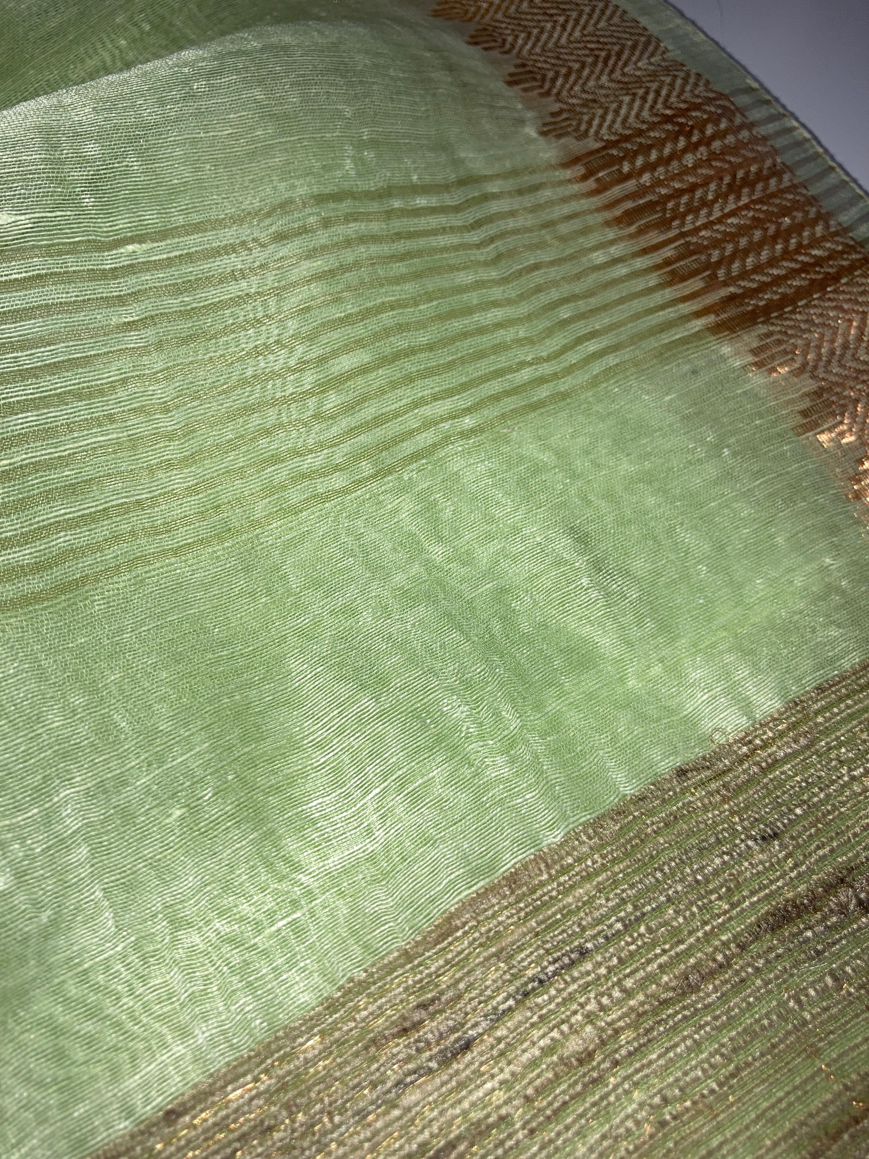  Pistachio Green Pure Linen Handloom Saree