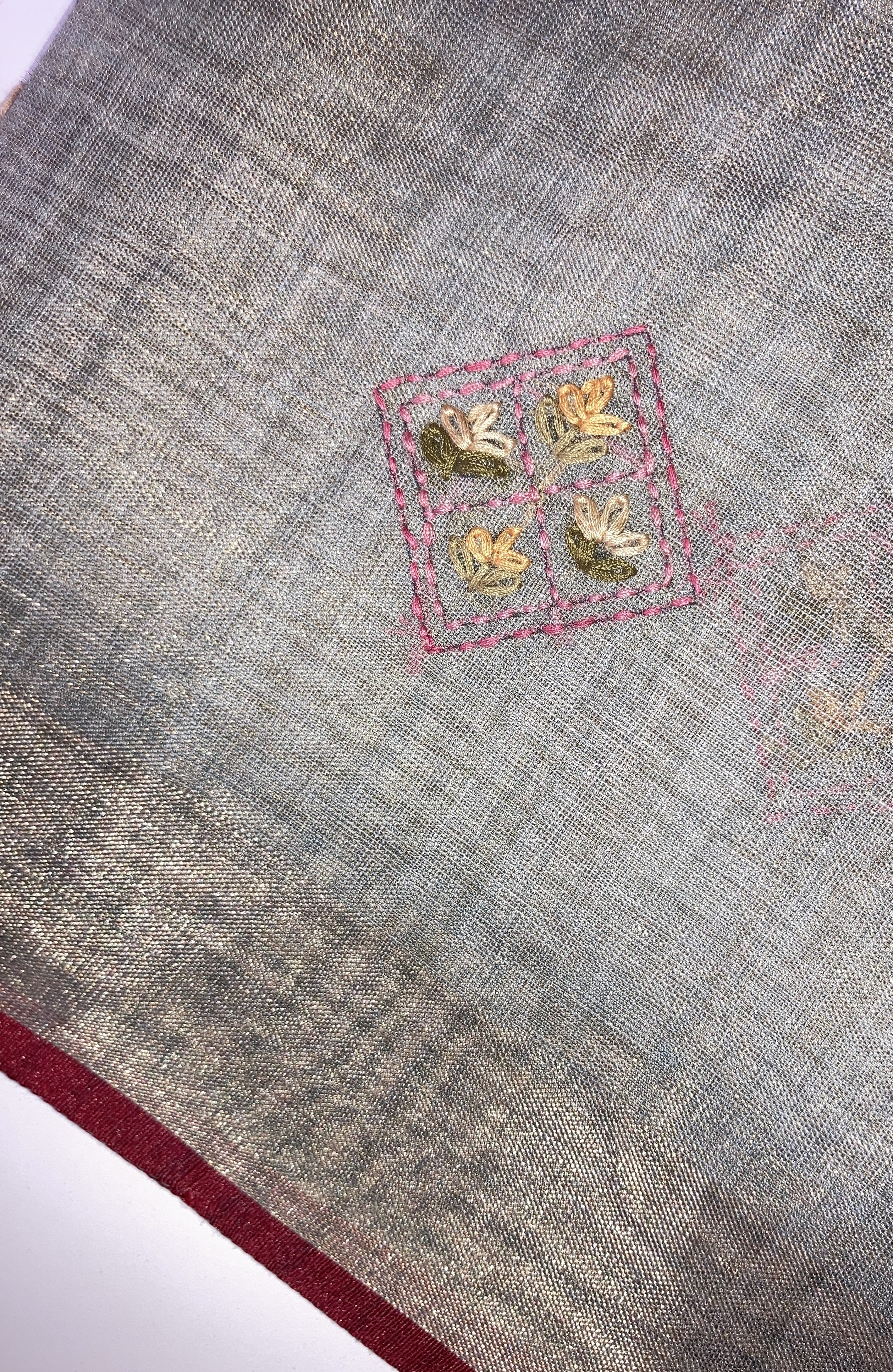 Grey Tissue Linen Hand Embroidered Saree