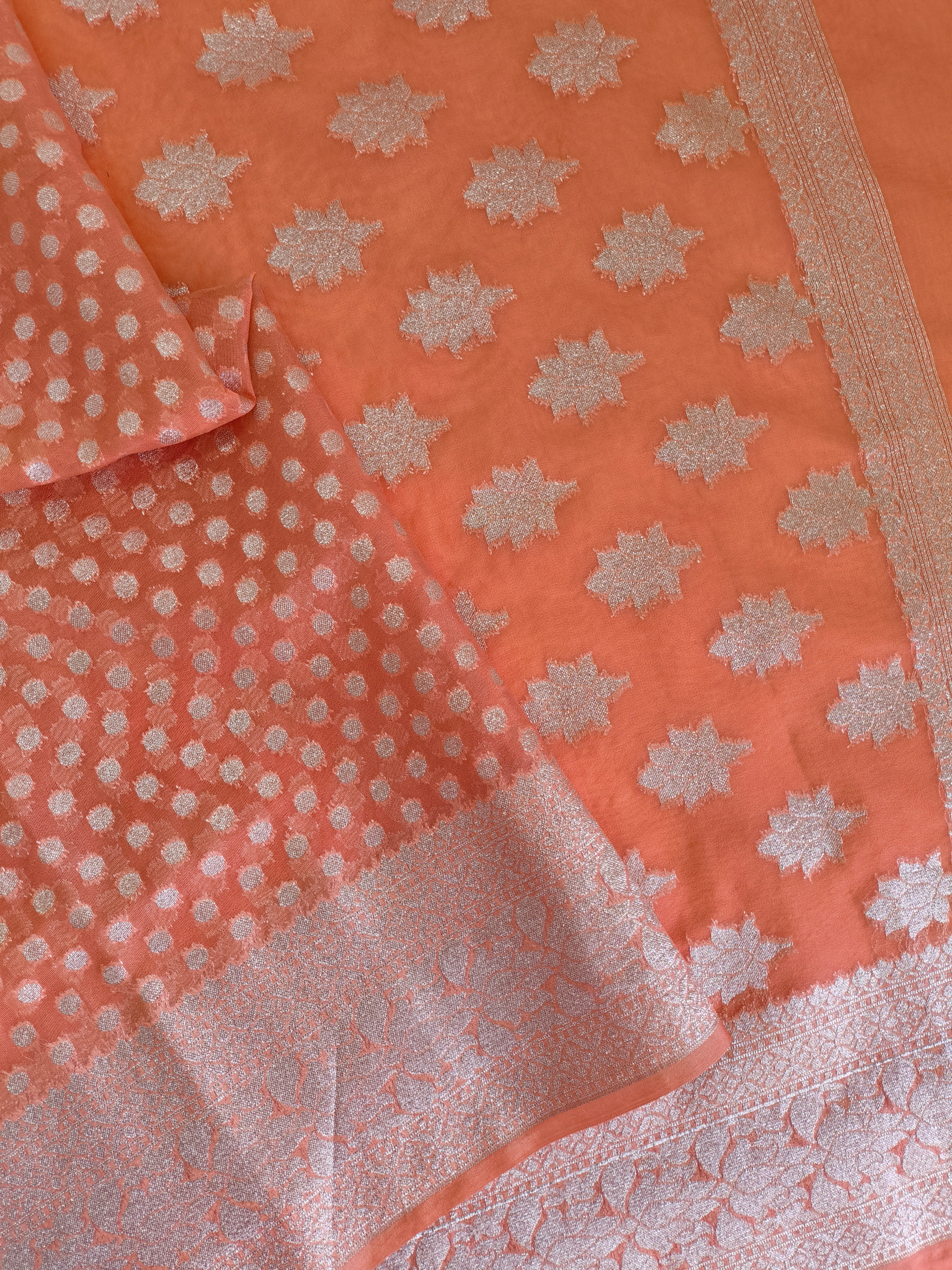 Peachy Pink Khaddi Semi Georgette Banarasi Saree