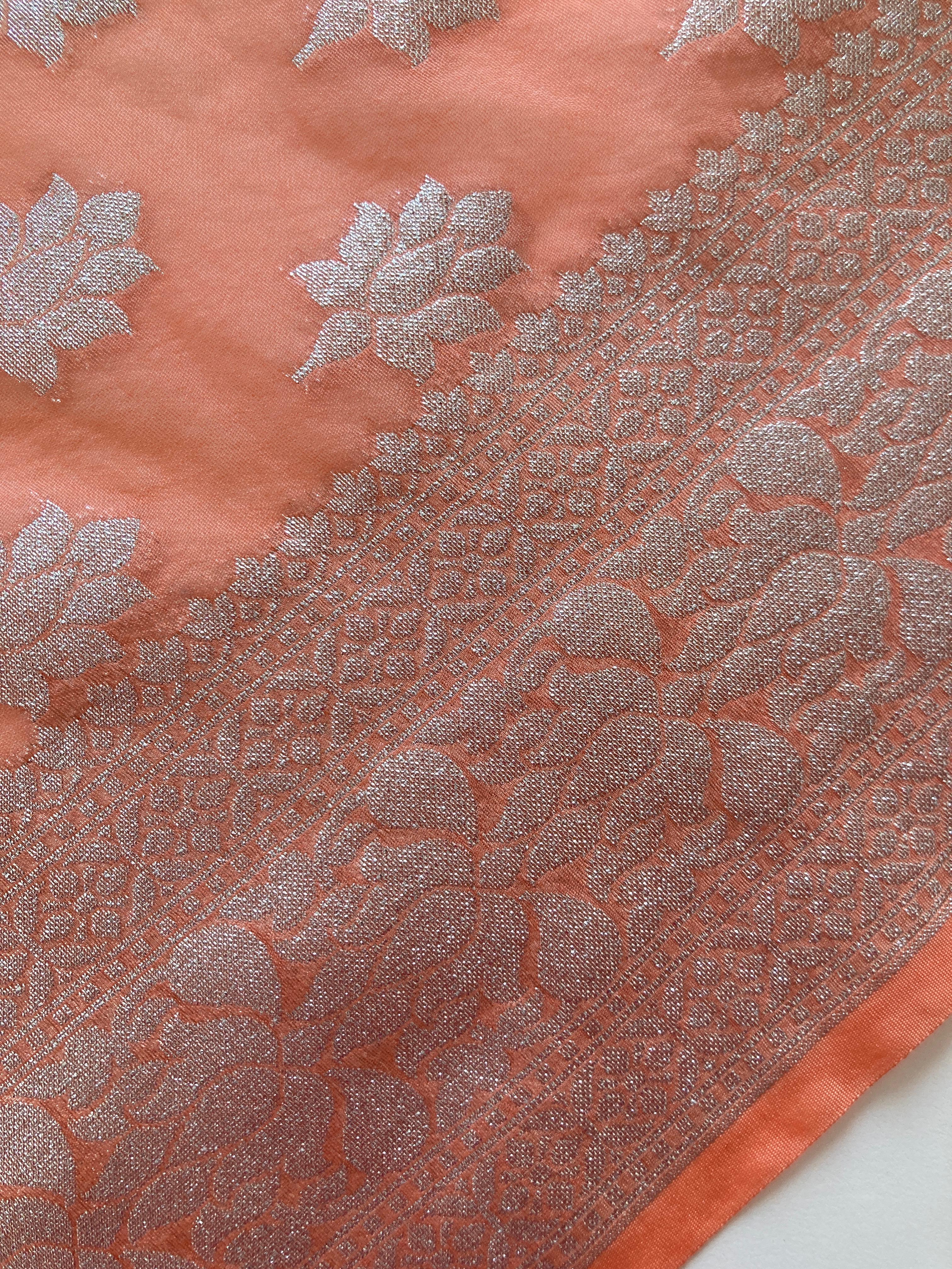 Peachy Pink Khaddi Semi Georgette Banarasi Saree