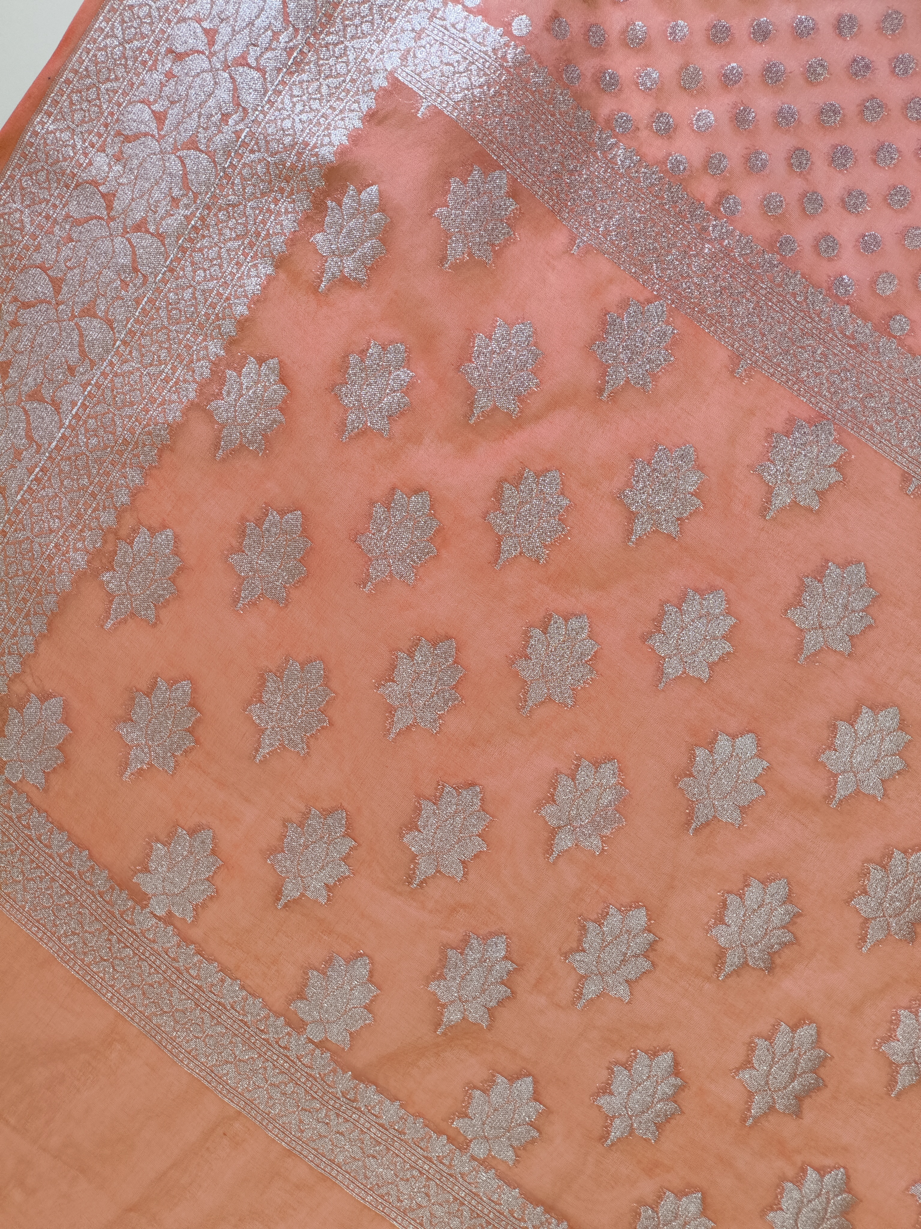 Peachy Pink Khaddi Semi Georgette Banarasi Saree