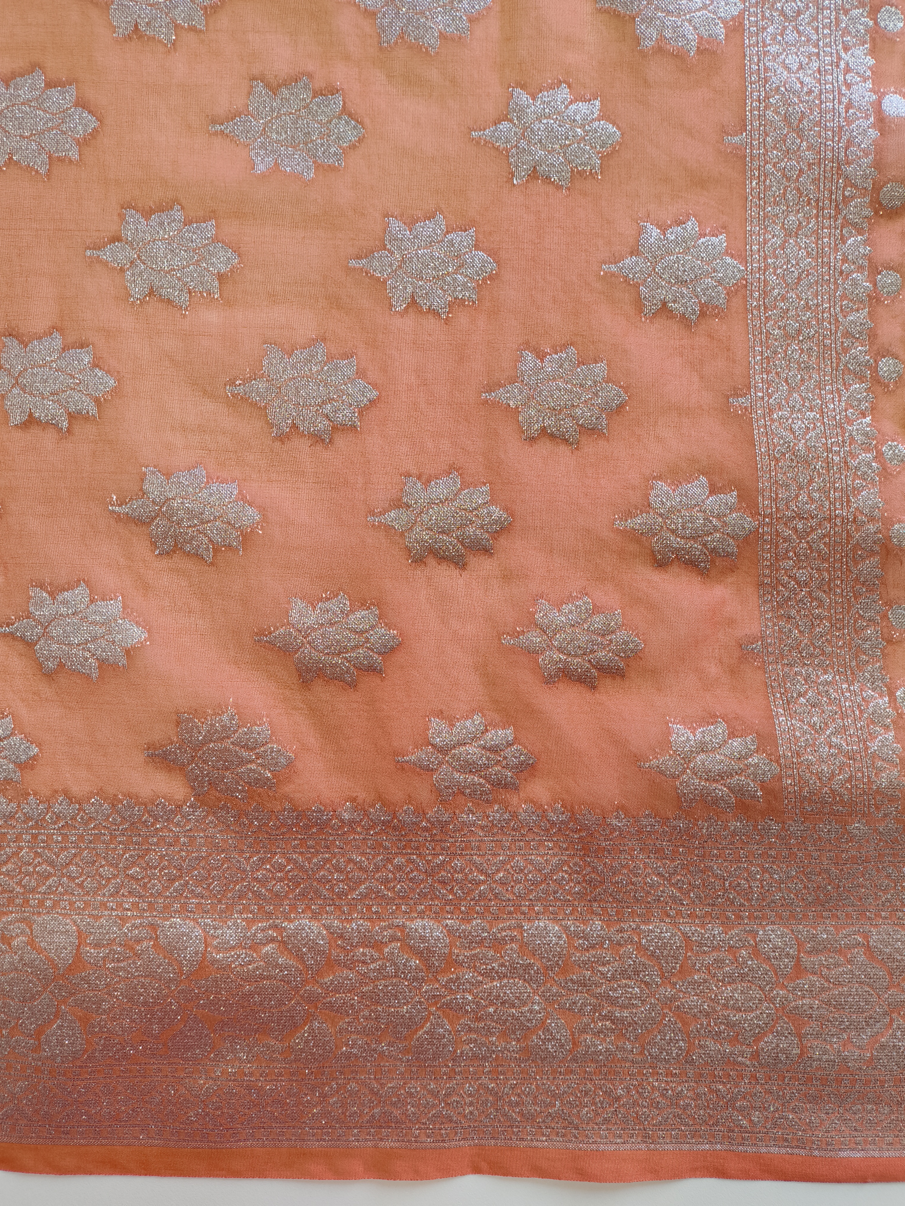 Peachy Pink Khaddi Semi Georgette Banarasi Saree