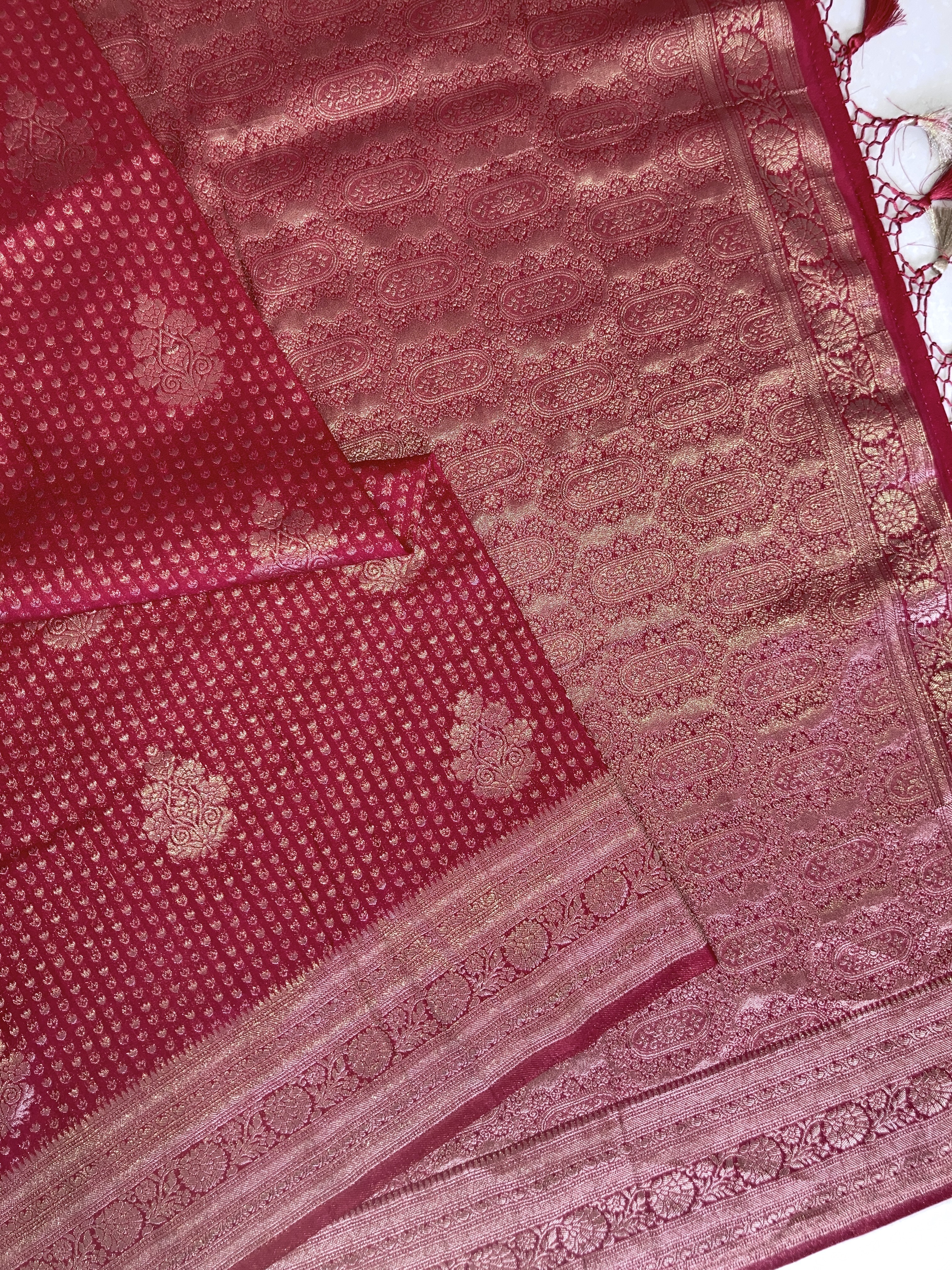 Pinkish Red Khaddi Semi Georgette Banarasi Saree