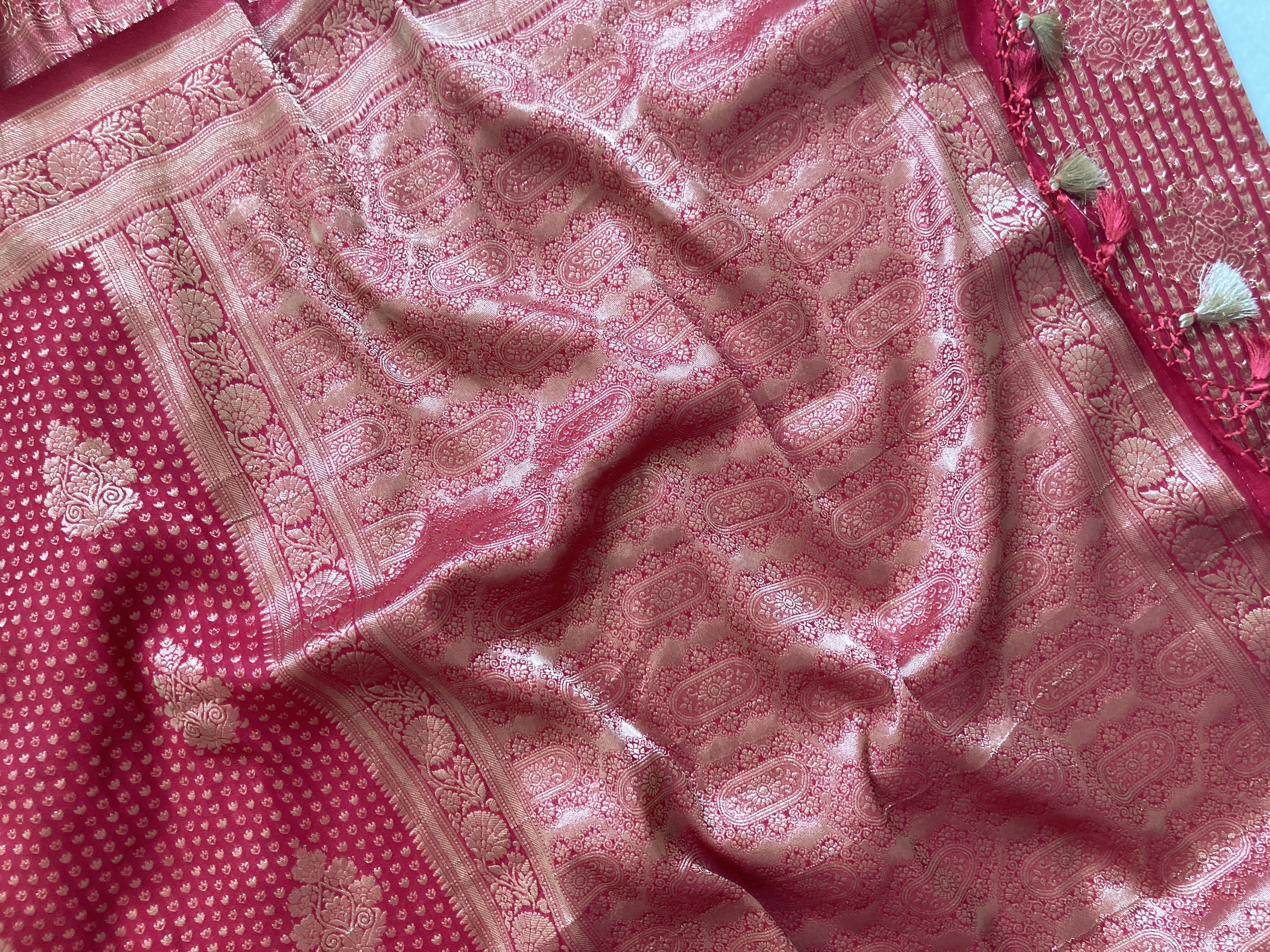 Pinkish Red Khaddi Semi Georgette Banarasi Saree