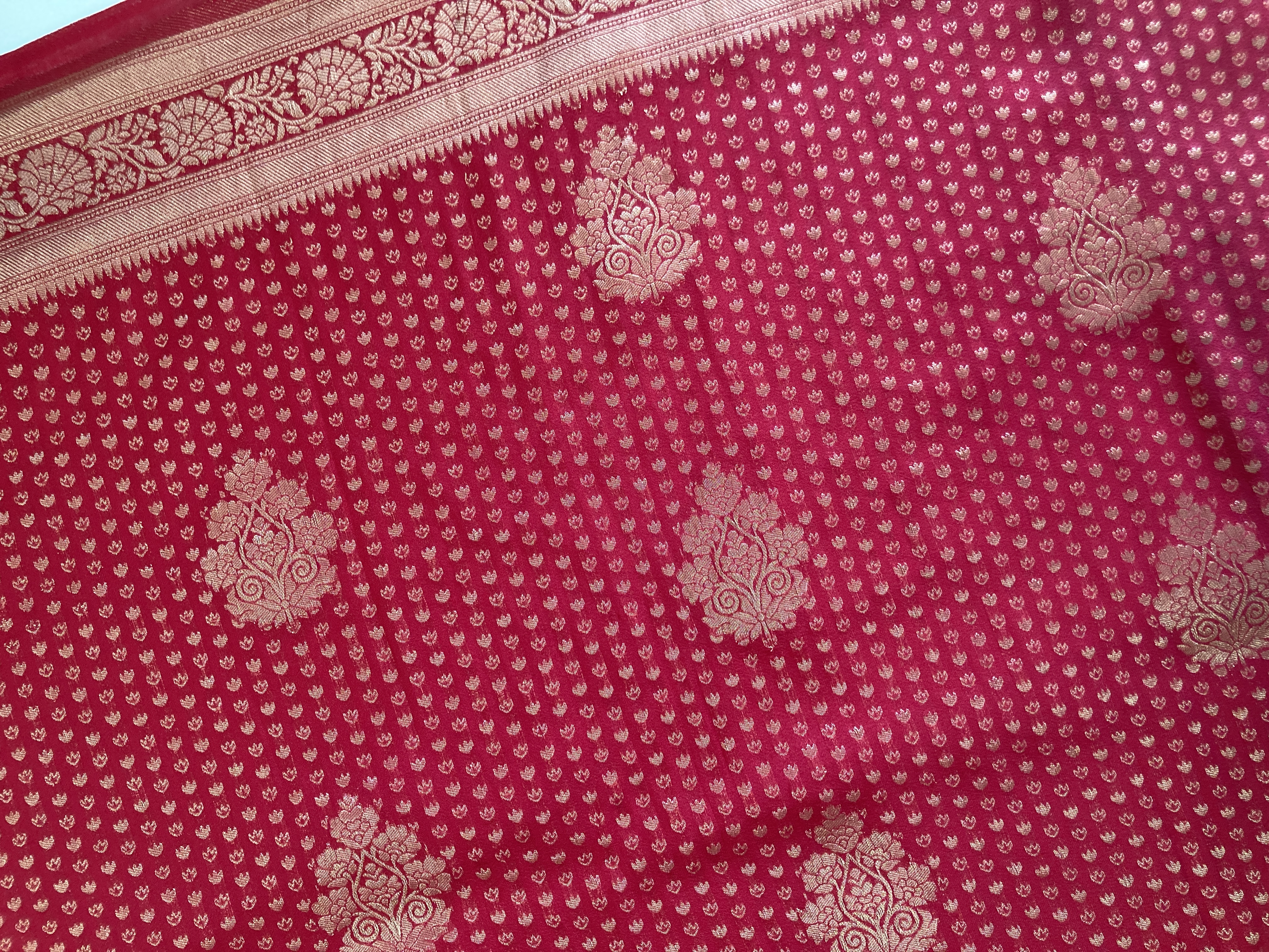 Pinkish Red Khaddi Semi Georgette Banarasi Saree