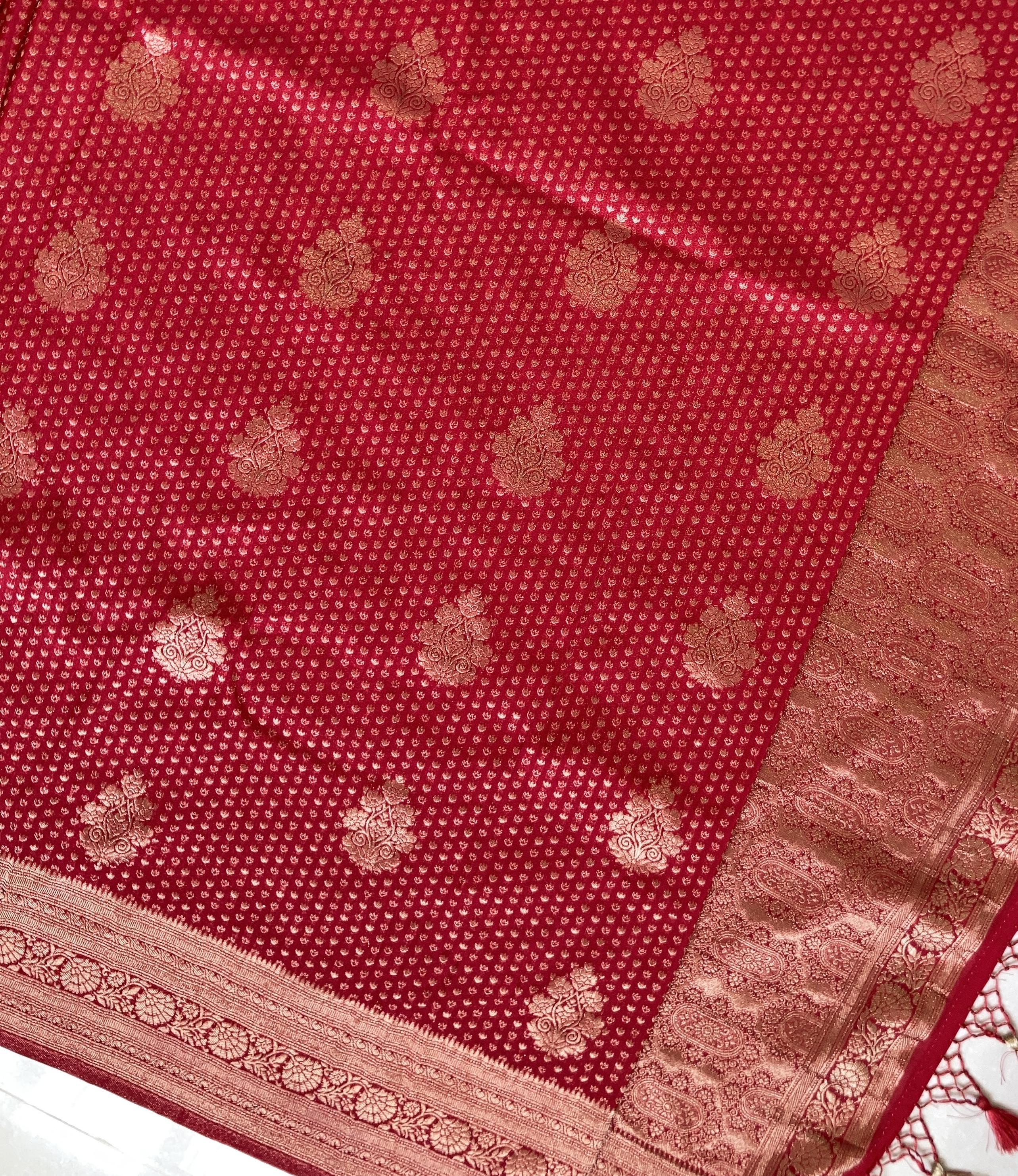 Pinkish Red Khaddi Semi Georgette Banarasi Saree