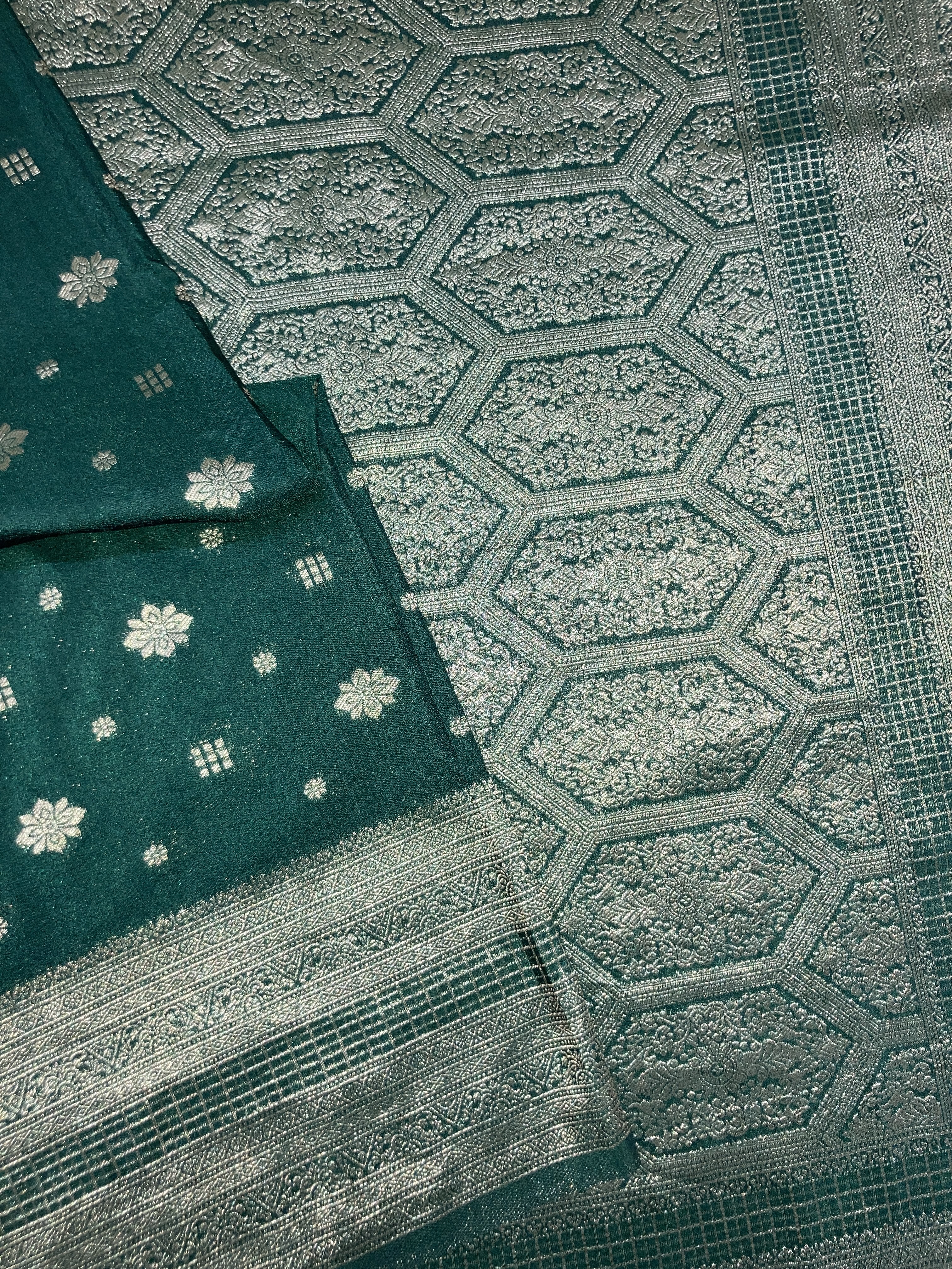 Dark Green Khaddi Semi Georgette Banarasi Saree