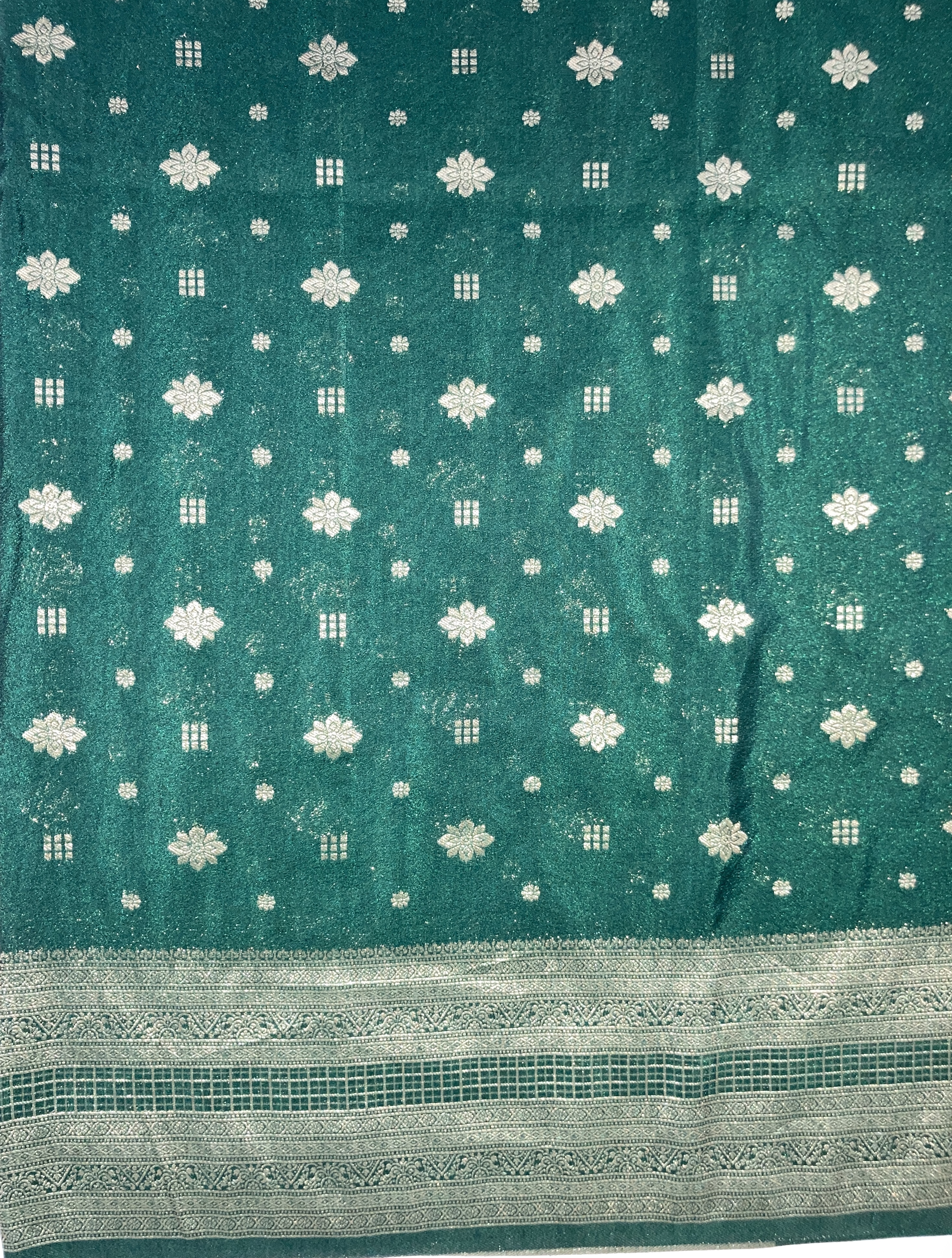  Dark Green Khaddi Semi Georgette Banarasi Saree