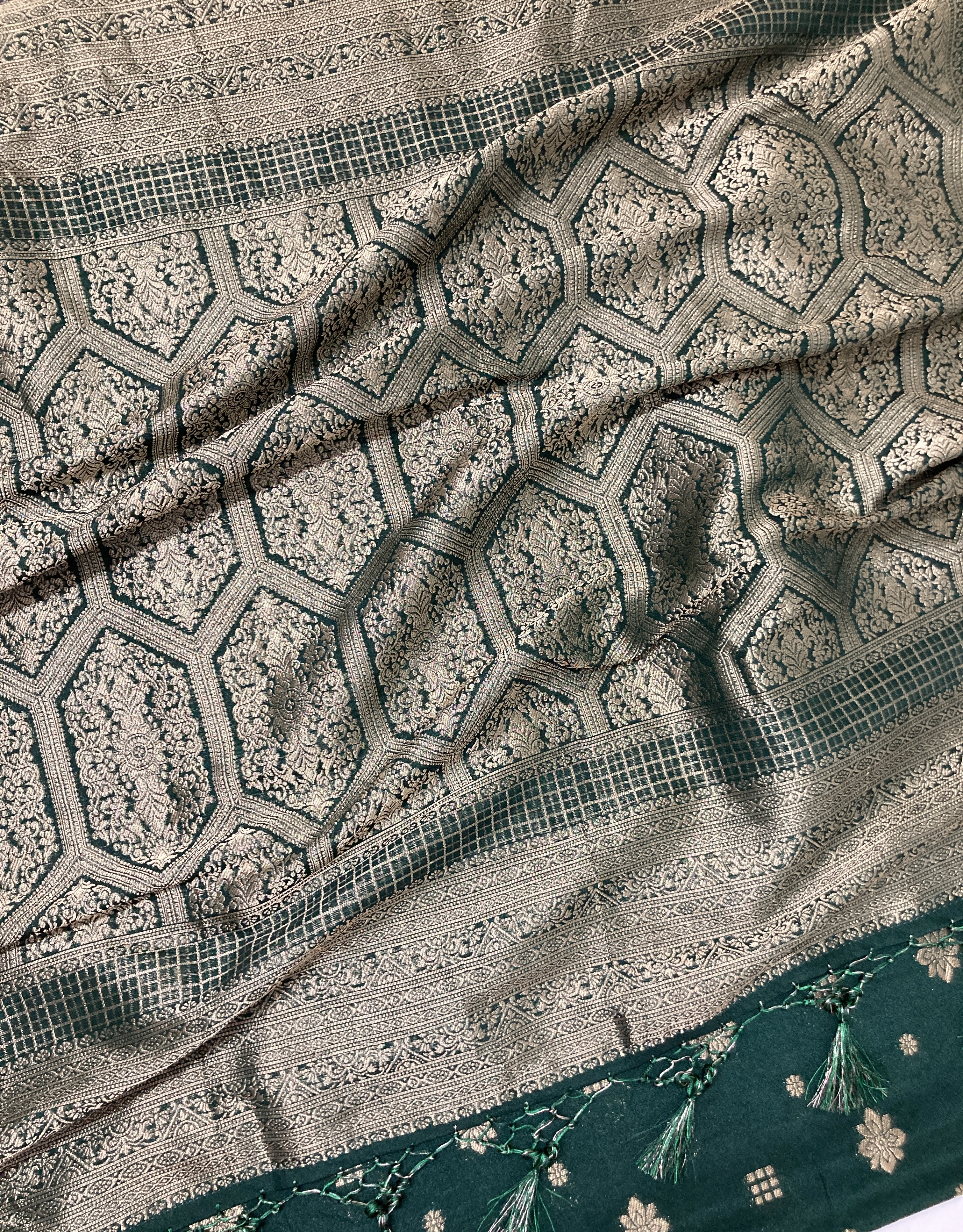  Dark Green Khaddi Semi Georgette Banarasi Saree