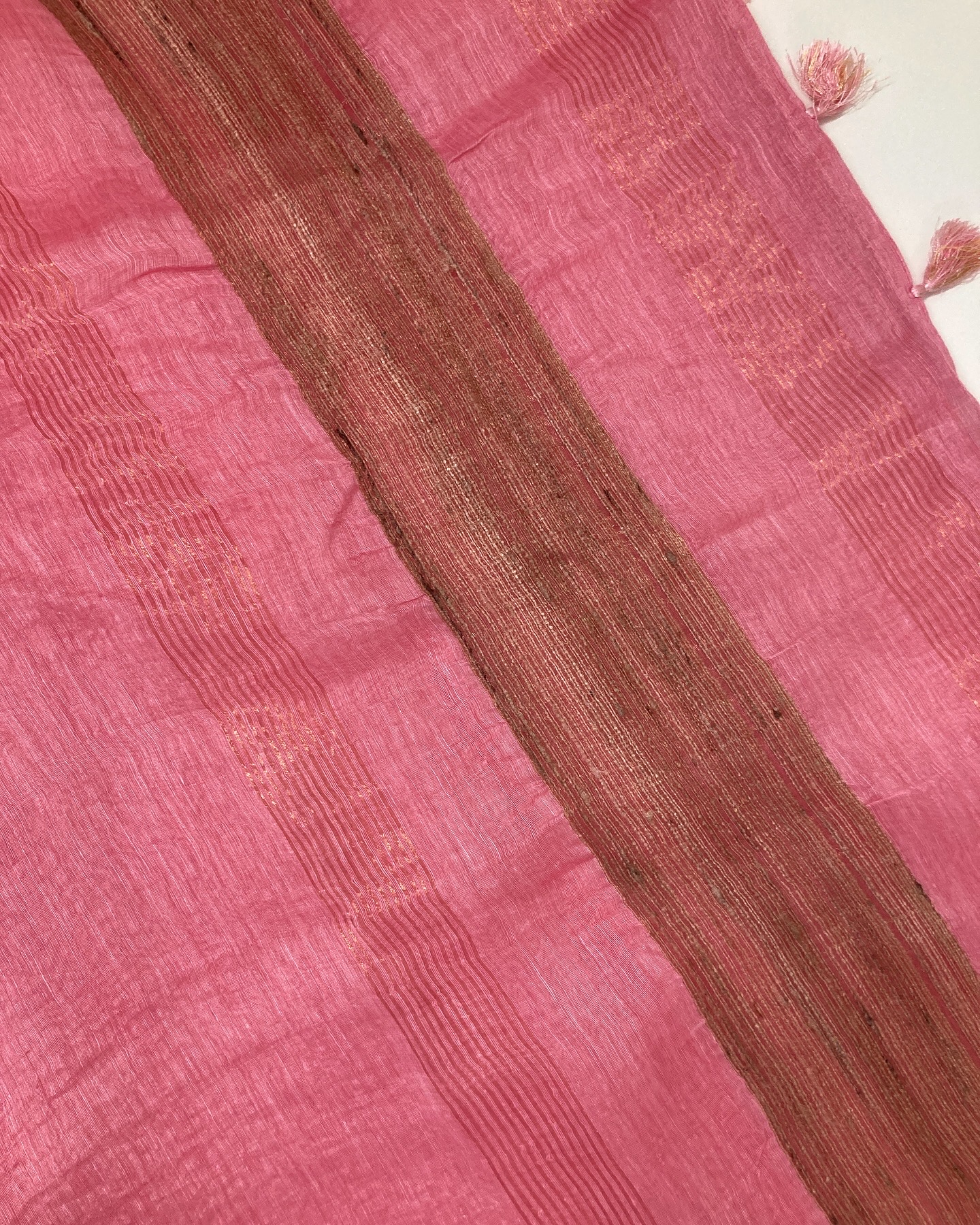 Pink Pure Linen Handloom Saree