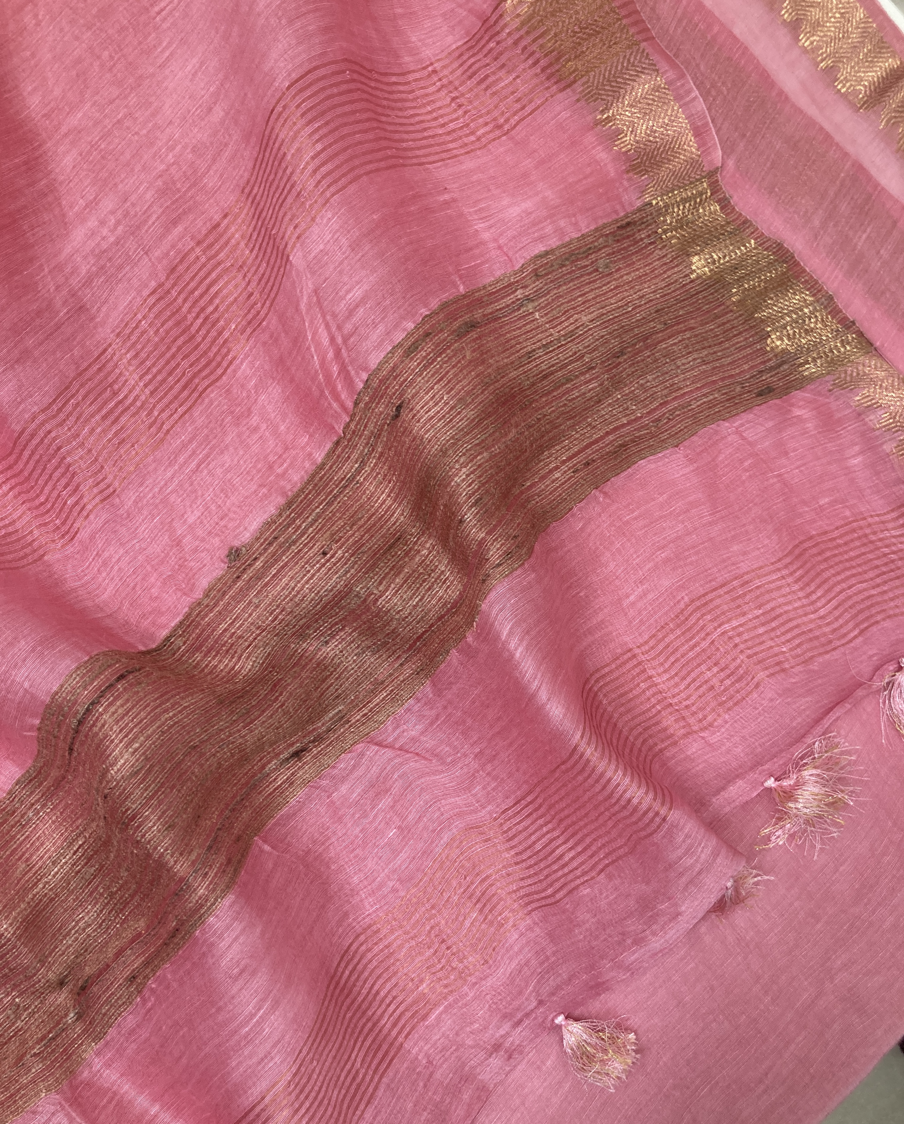 Pink Pure Linen Handloom Saree
