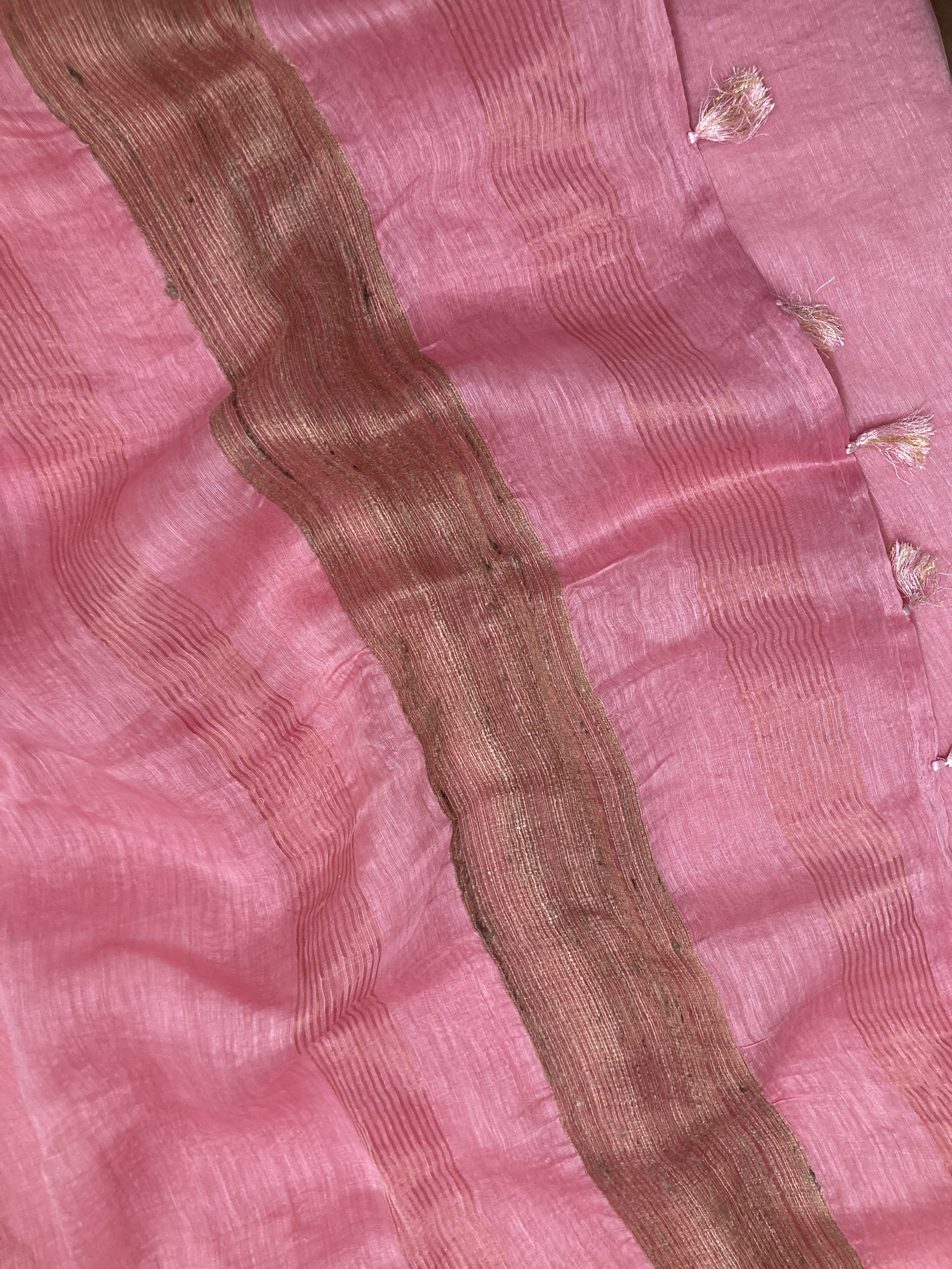 Pink Pure Linen Handloom Saree