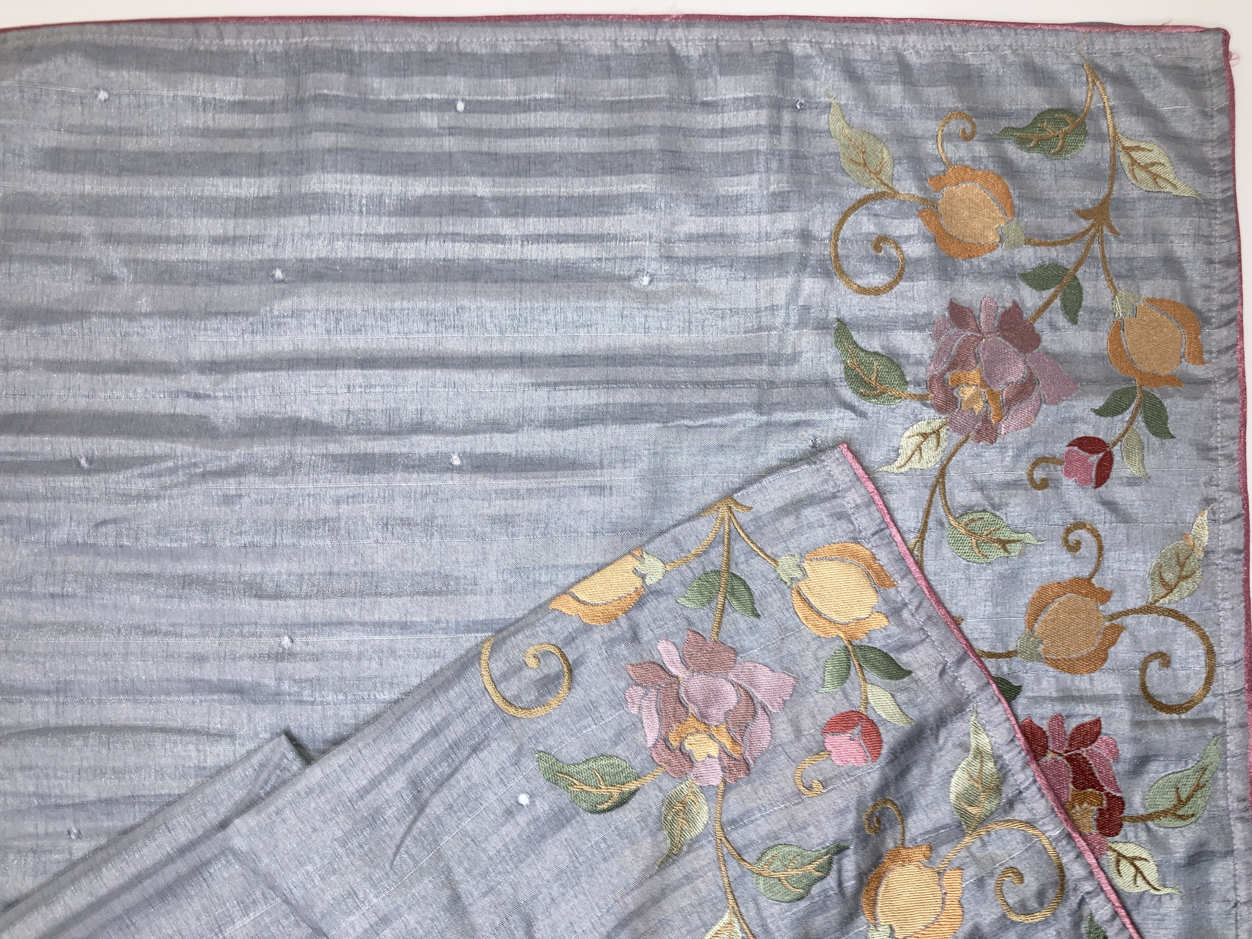 Silver Grey Semi Tussar Floral Embroidery Saree