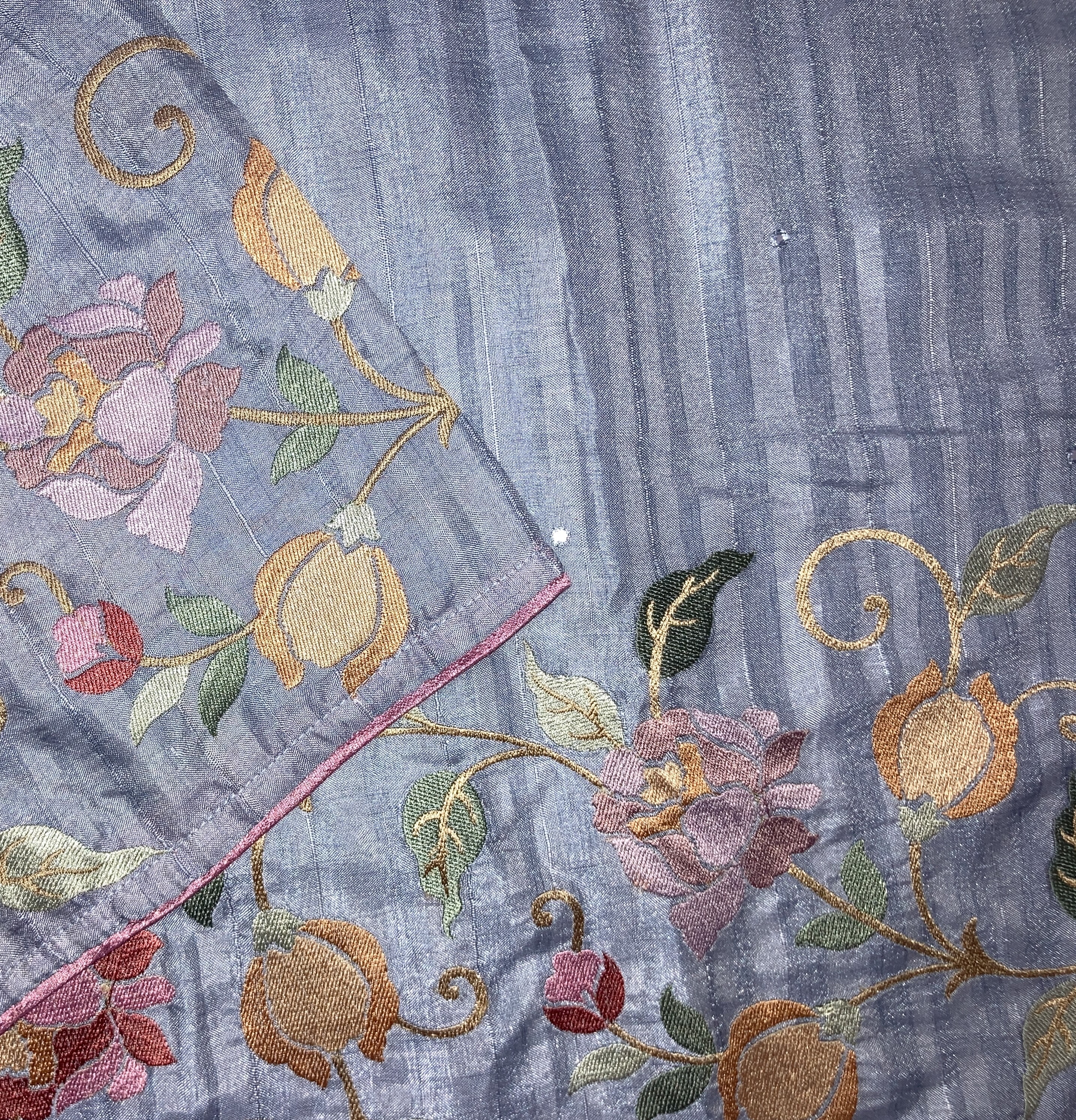 Silver Grey Semi Tussar Floral Embroidery Saree