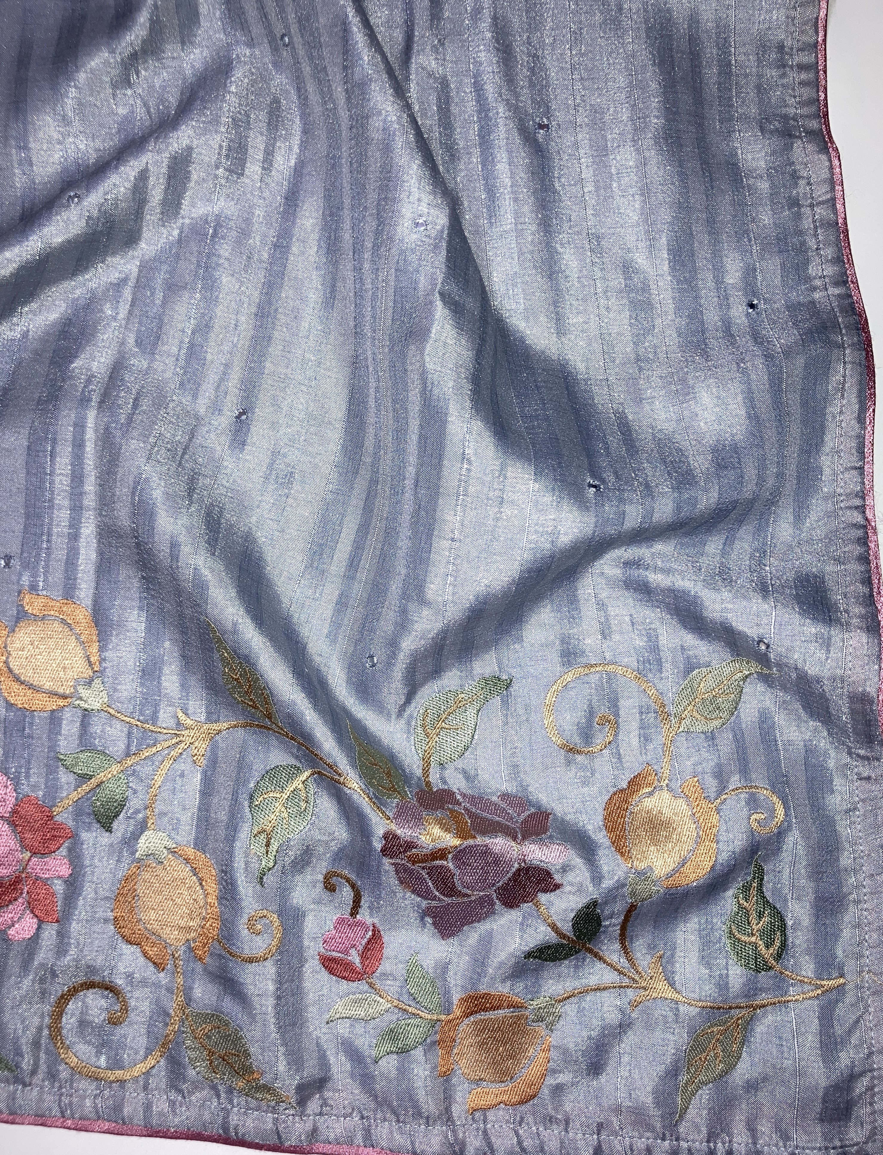 Silver Grey Semi Tussar Floral Embroidery Saree